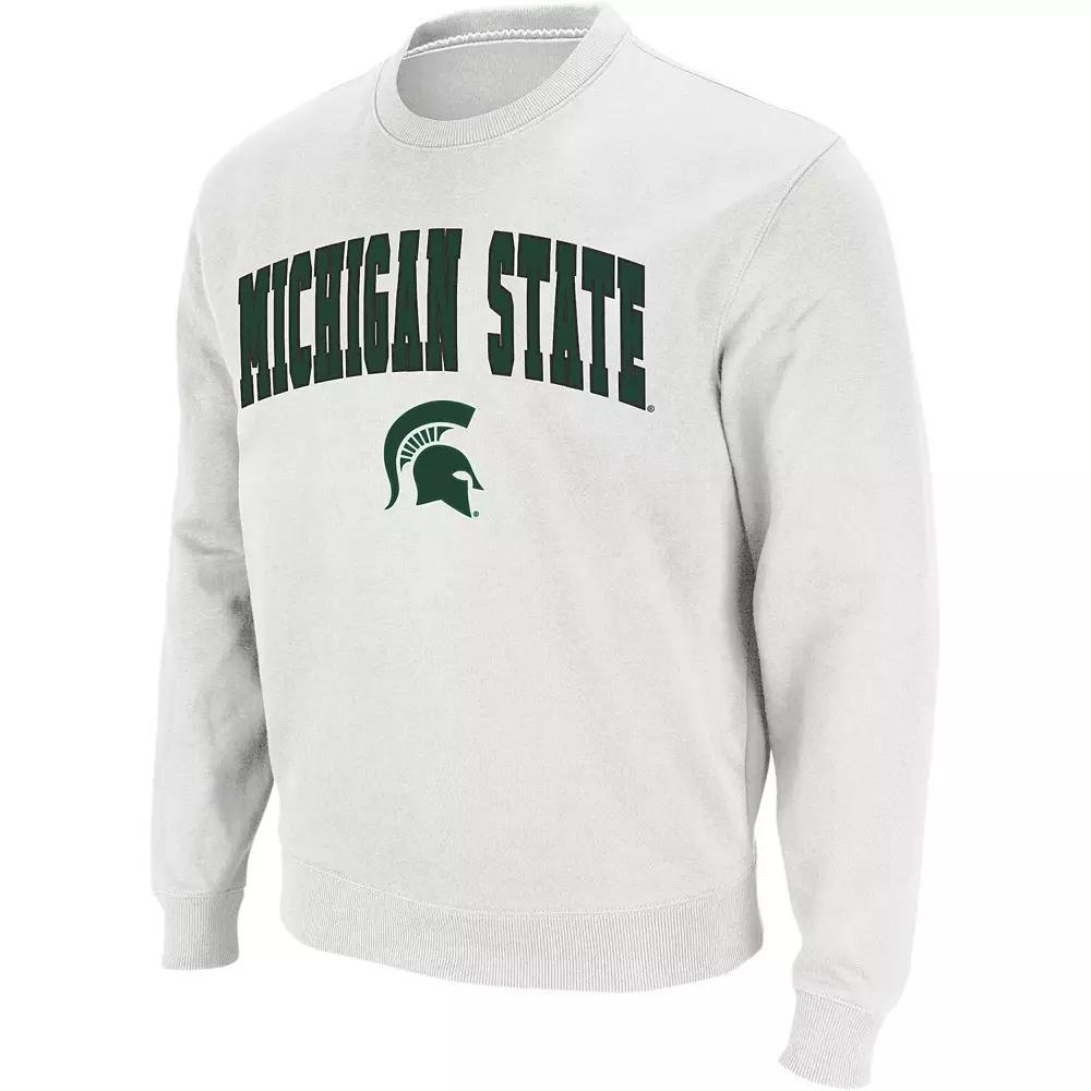 Men's Colosseum White Michigan State Spartans Arch & Logo Crew Neck Sweatshirt, Size: Medium Product Image