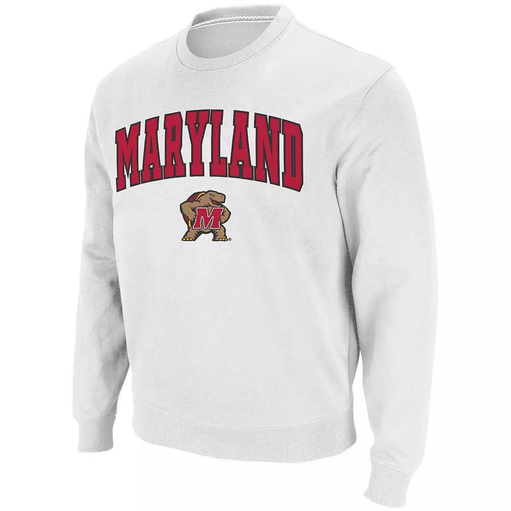 Men's Colosseum White Maryland Terrapins Arch & Logo Crew Neck Sweatshirt, Size: Small Product Image