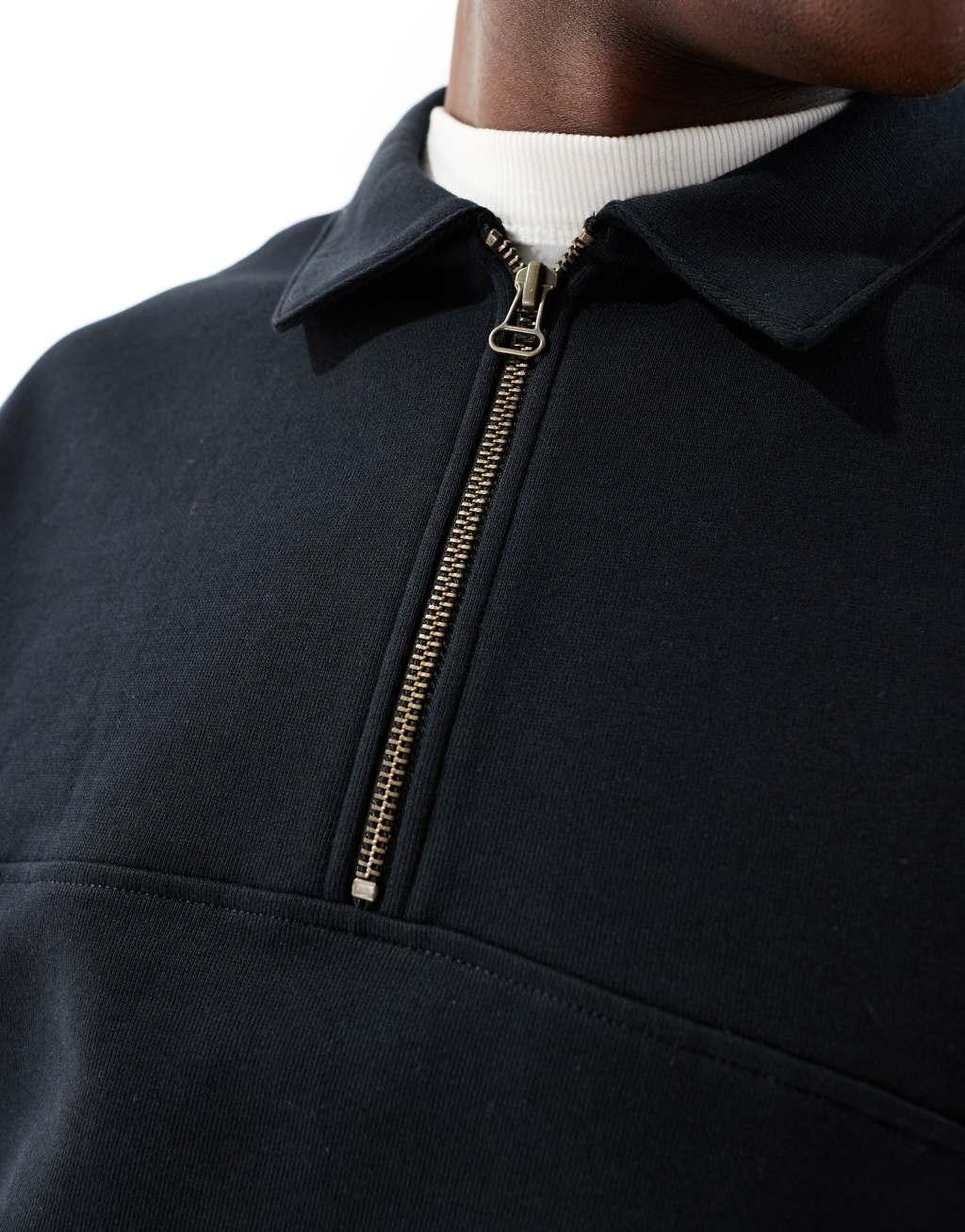 ASOS DESIGN oversized boxy collared sweatshirt in black Product Image