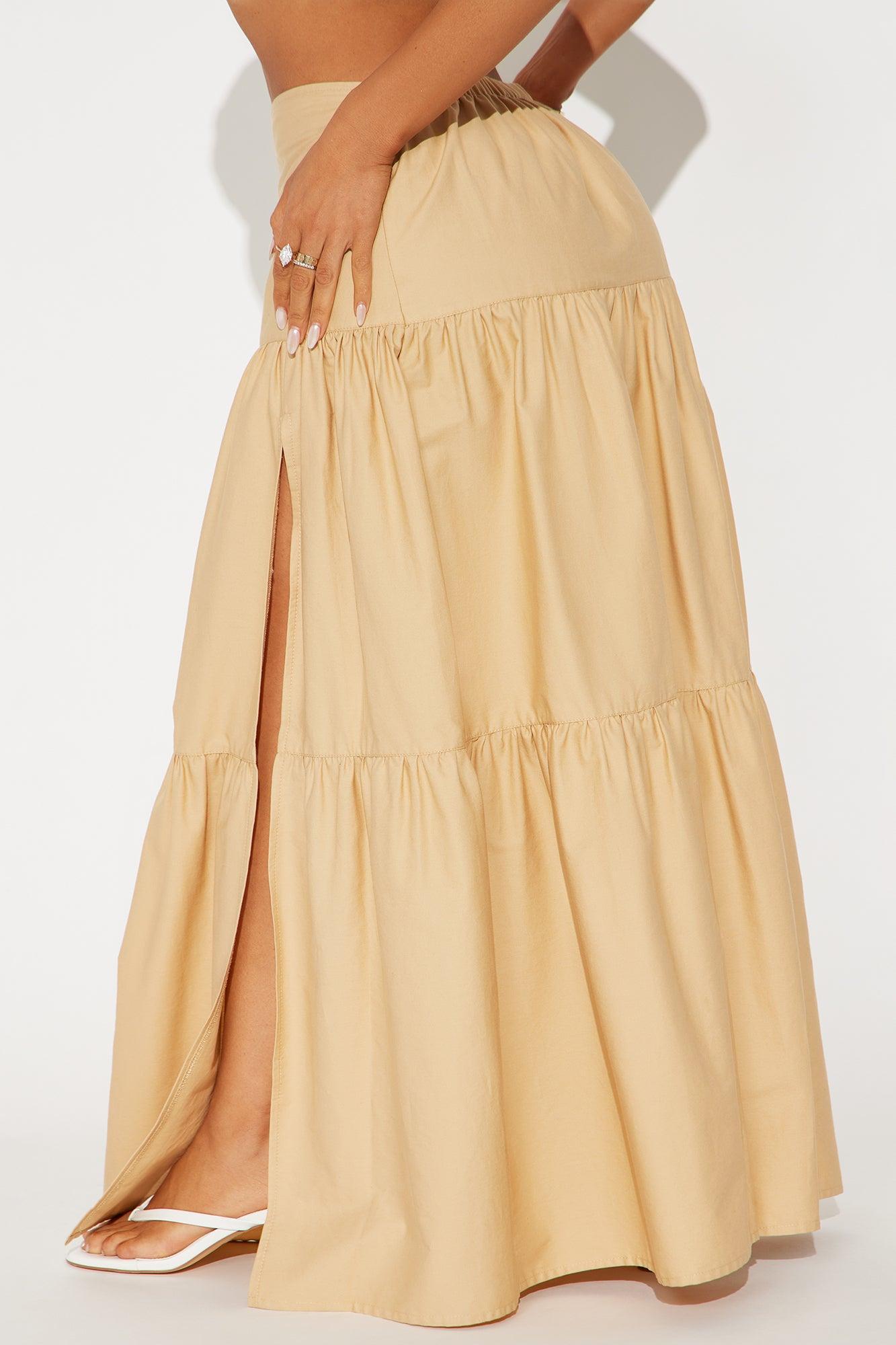 Zoey Poplin Tiered Maxi Skirt - Khaki Product Image
