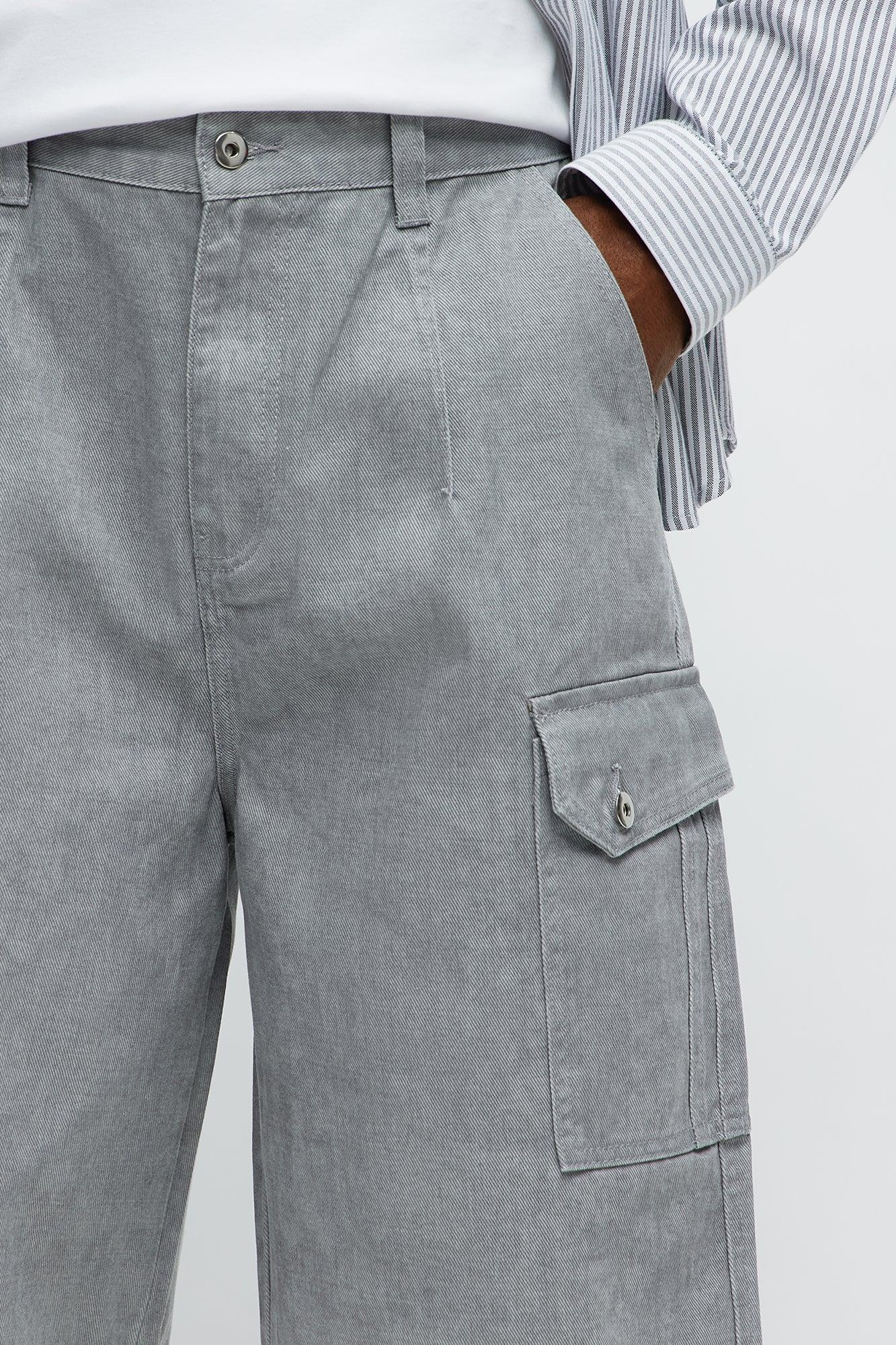 Long Cargo Relaxed Shorts - Grey Product Image