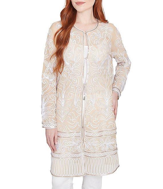 Ruby Rd. Embroidered Mesh Round Neck Long Sleeve Jacket Product Image