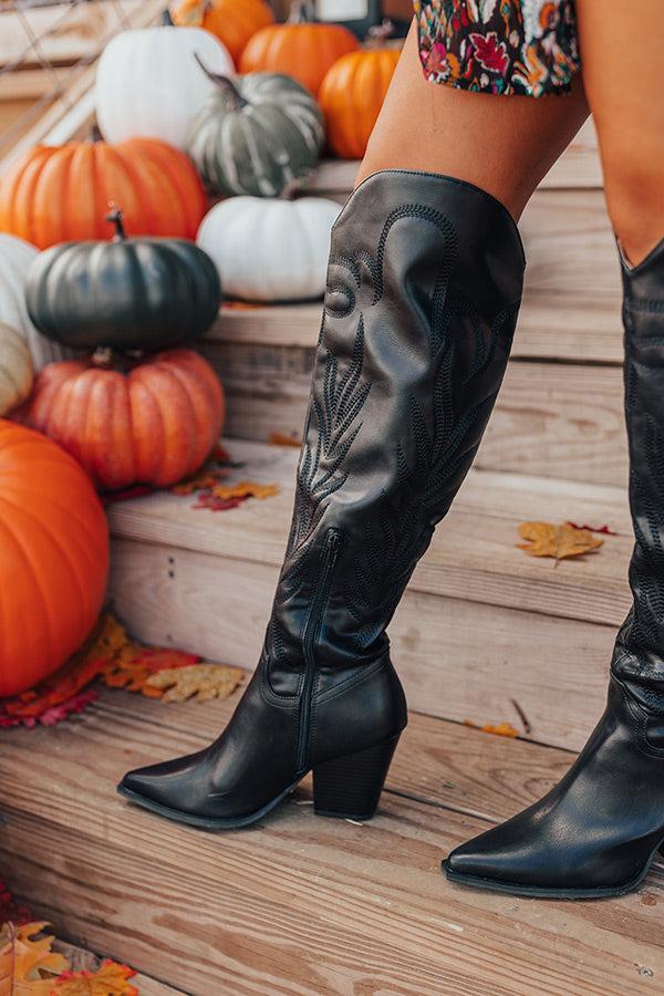 The Jessica Faux Leather Knee High Cowboy Boot in Black Product Image