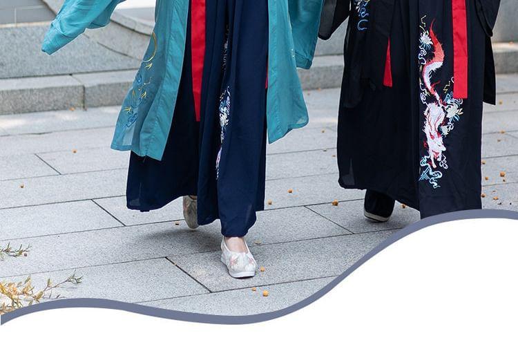 Couple Matching Fox Floral Embroidered Hanfu Jacket / Top / High Waist Maxi A-Line Skirt / Set Product Image