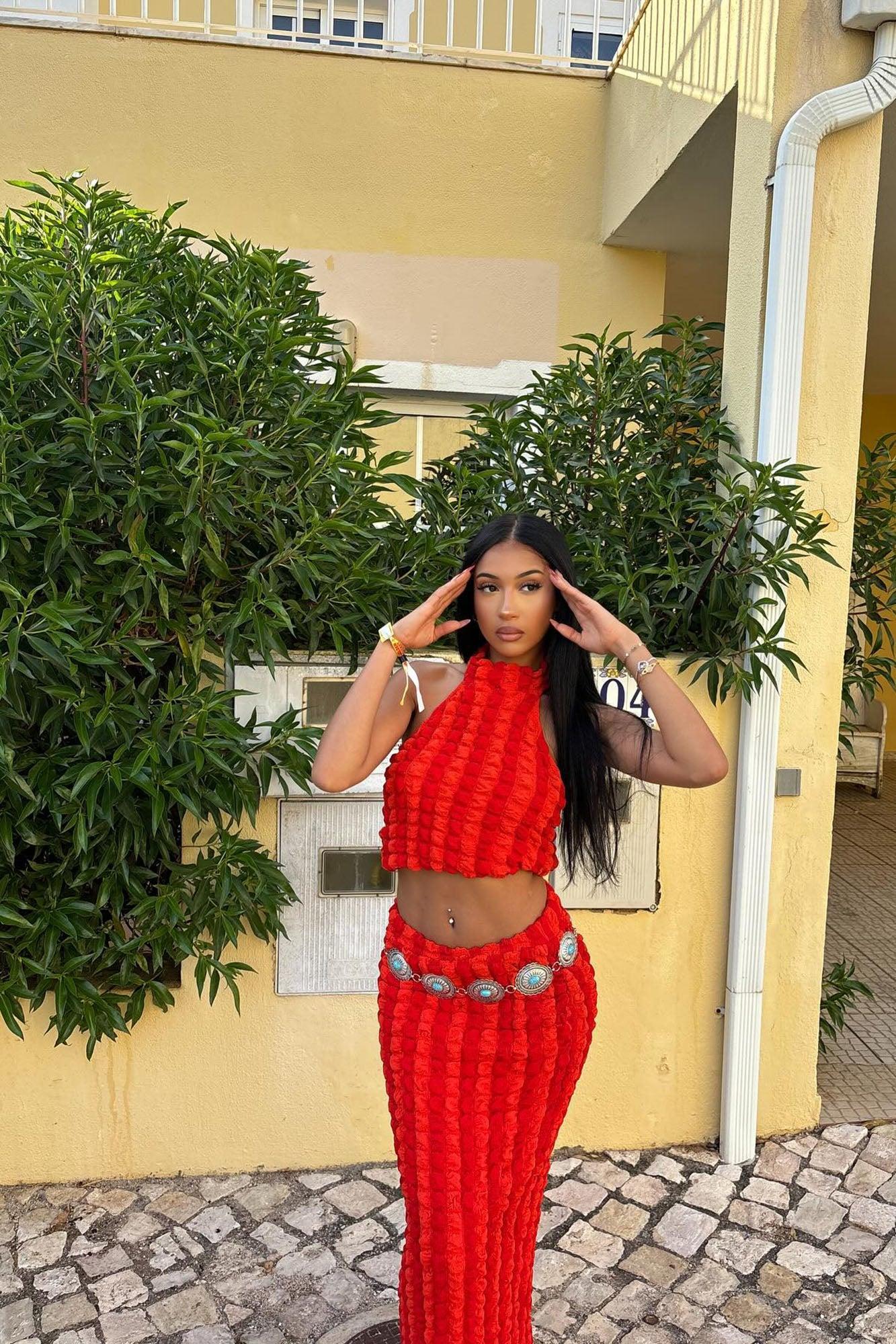 Next Level Bubble Skirt Set - Red/combo Product Image