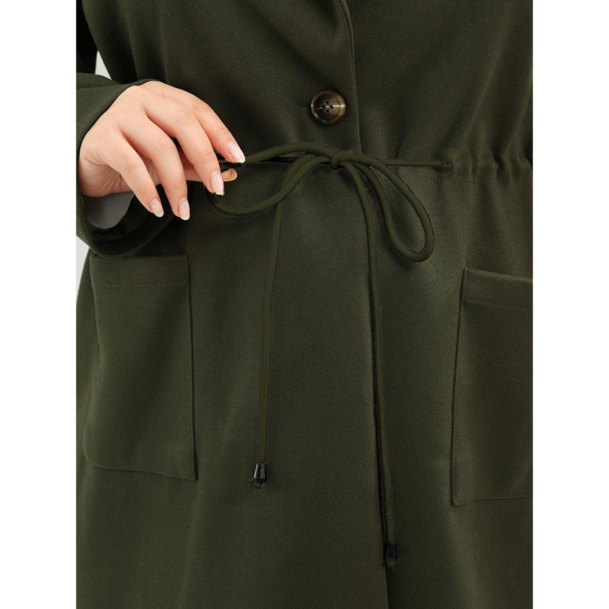 Plus Size Solid Button Up Pocket Drawstring Shirt Collar Coat Women ArmyGreen Casual Ladies Dailywear Winter Coats BloomChic 26/4X Product Image