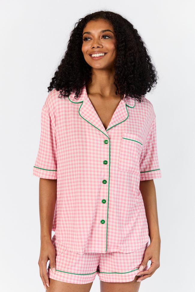 Good To Get Away Pink Gingham Short Sleeve Pajama Top DOORBUSTER Product Image