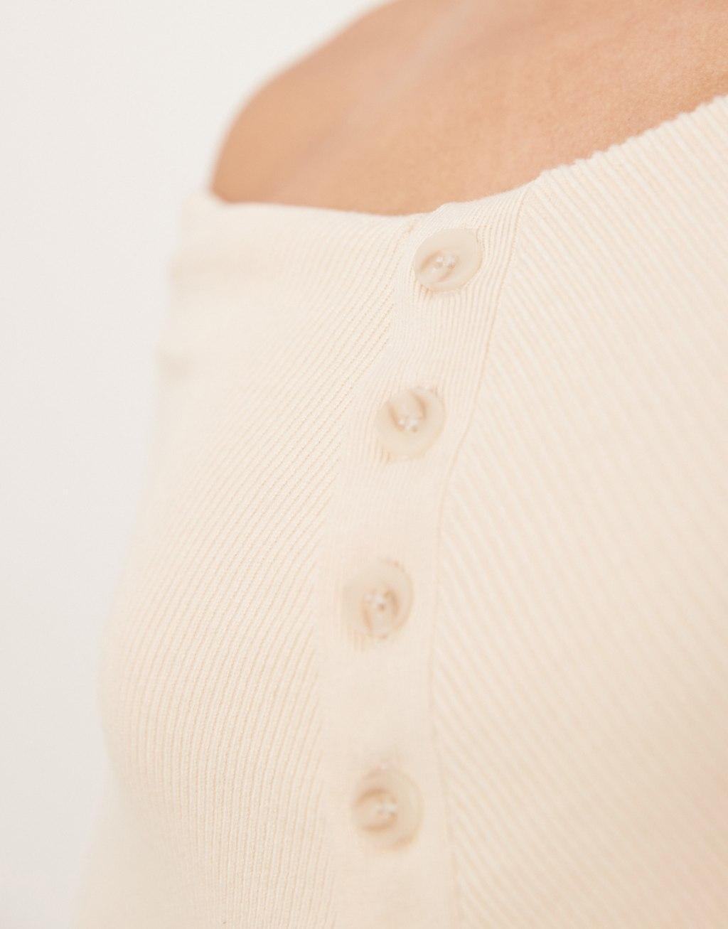 Pretty Lavish button front off the shoulder knit top in oatmeal Product Image