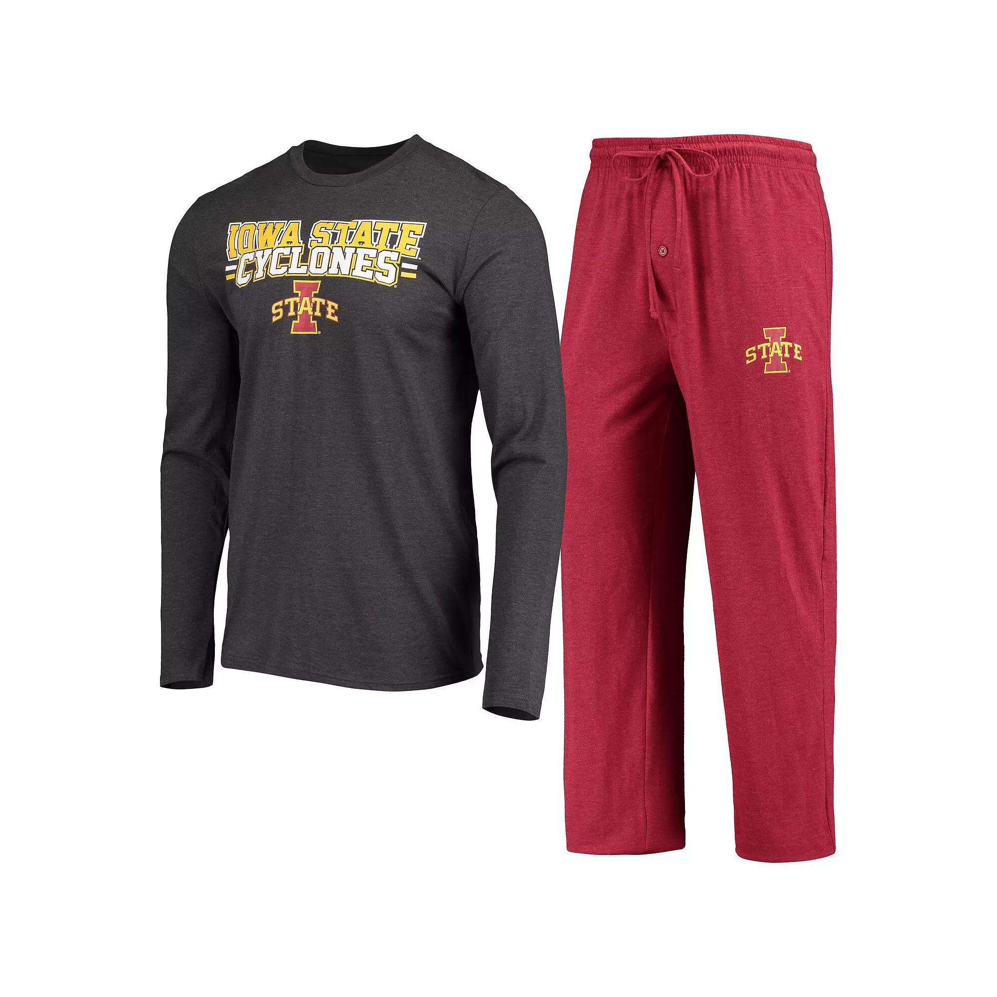 Men's Concepts Sport Cardinal/Heathered Charcoal Iowa State Cyclones Meter Long Sleeve T-Shirt & Pants Sleep Set, Size: Medium Product Image