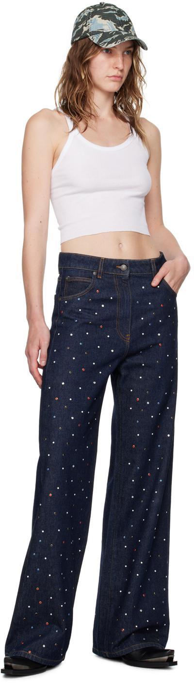 MSGM Blue Wide-leg Studs Jeans Product Image