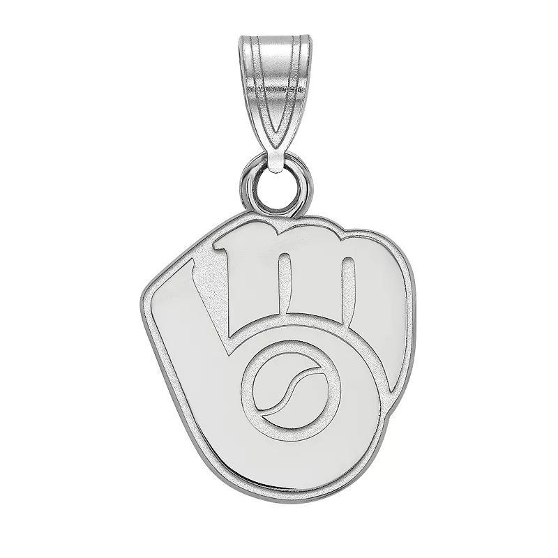 LogoArt Milwaukee Brewers Sterling Silver Ball & Glove Logo Pendant, Womens Product Image