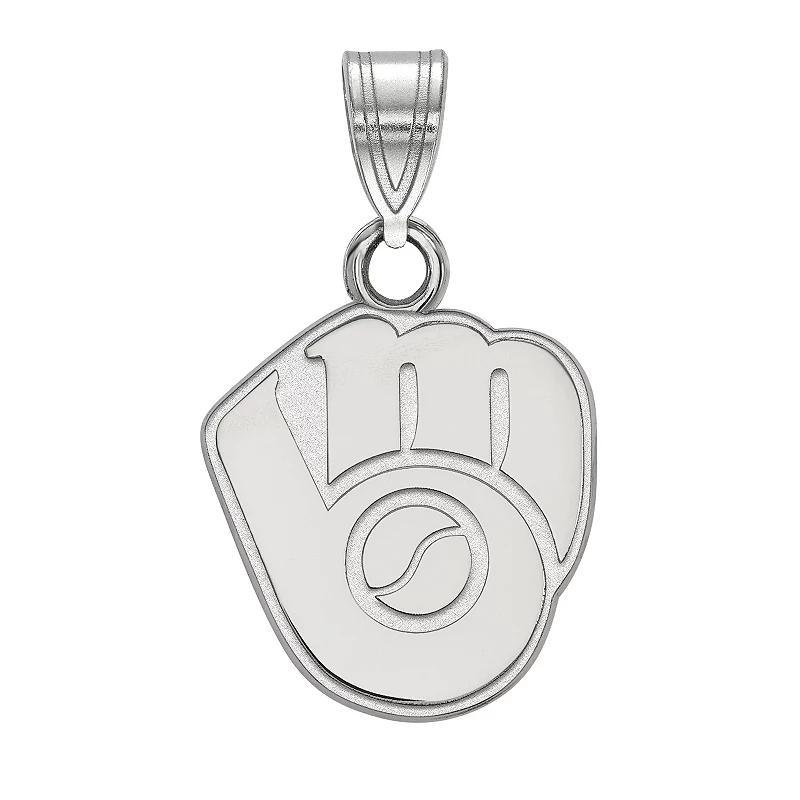 LogoArt Milwaukee Brewers Sterling Silver Ball & Glove Logo Pendant, Womens Product Image