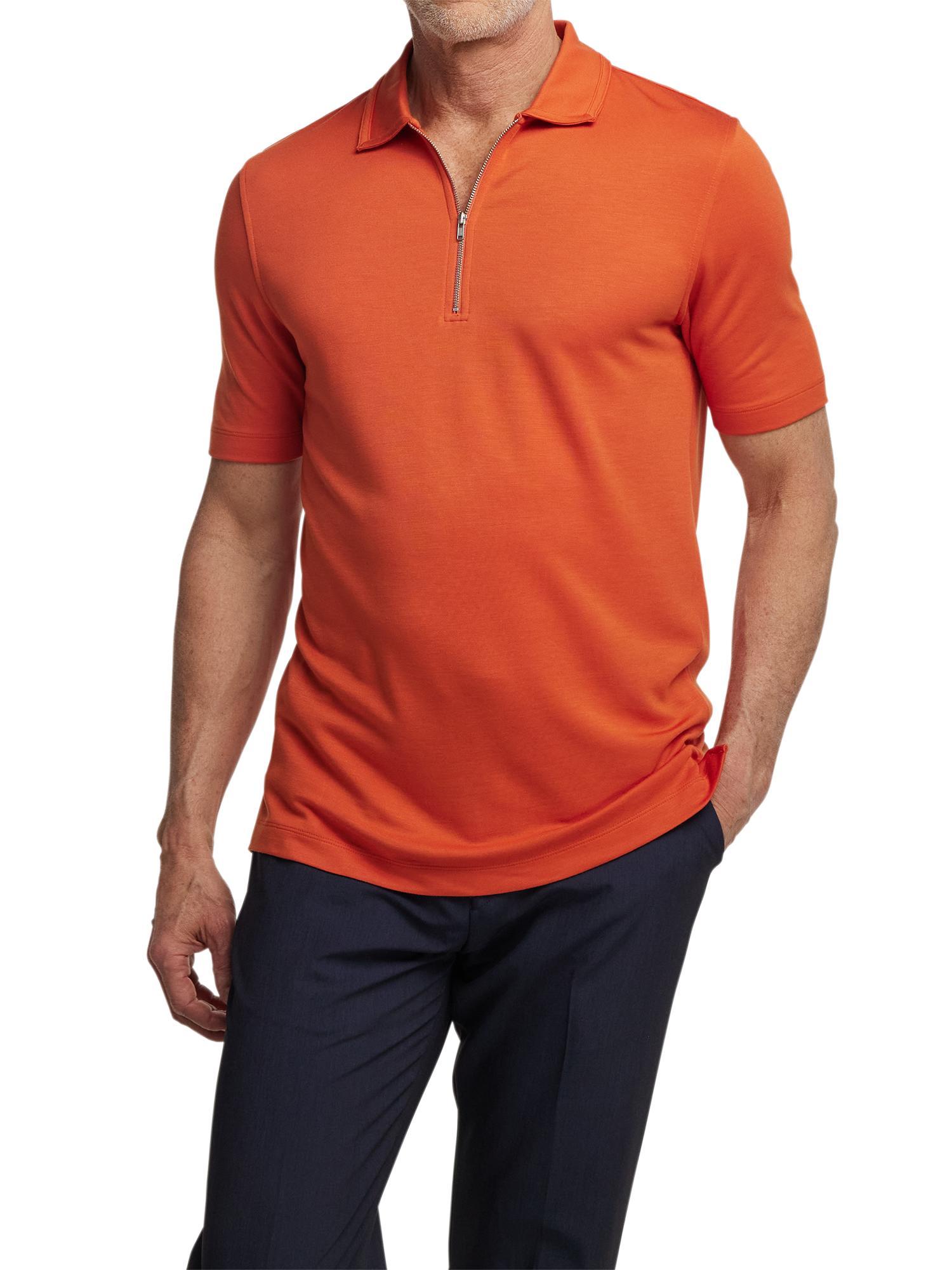 Lyocell Blend Quarter Zip Polo - Rust Product Image