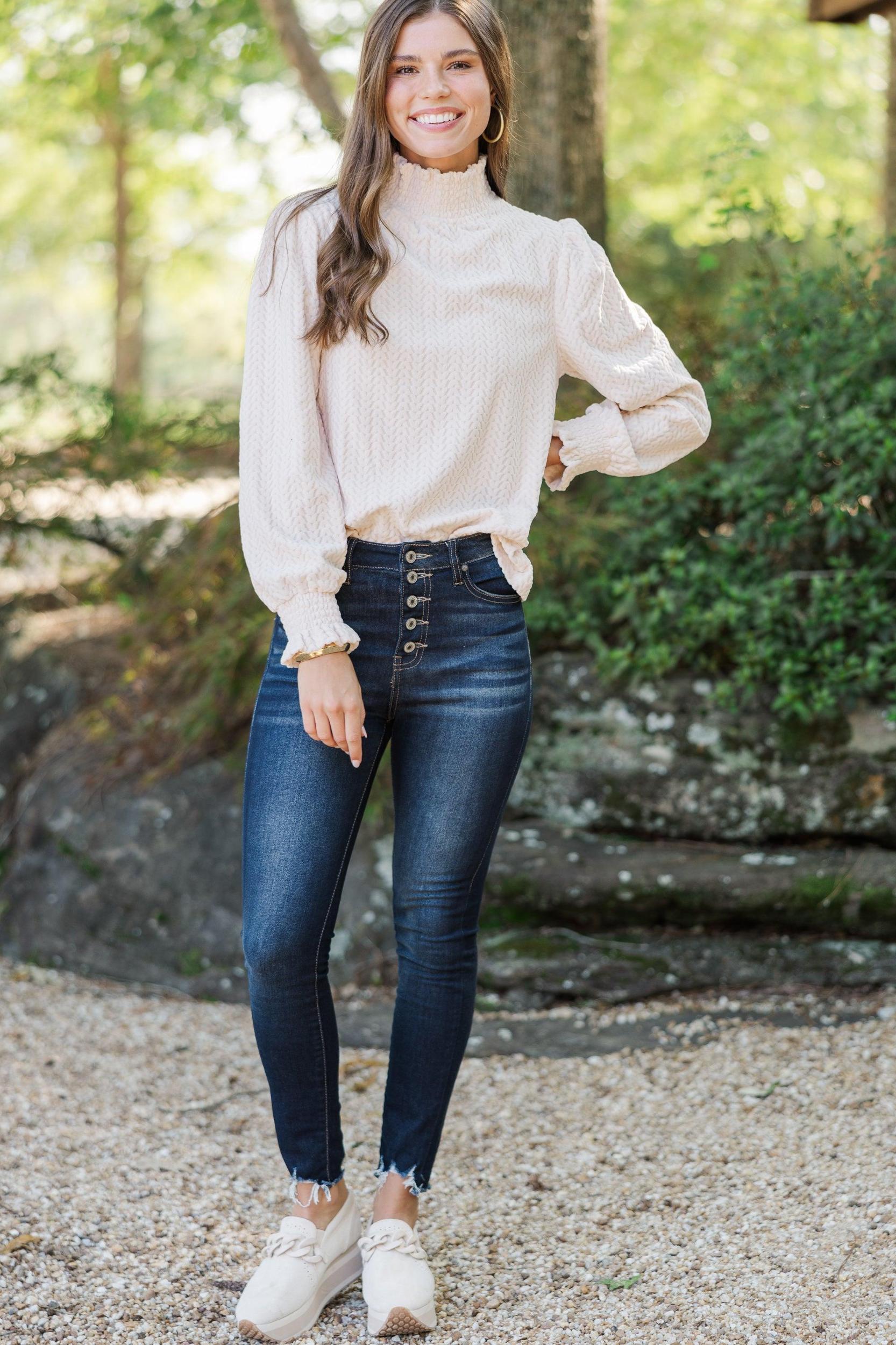 Make It Clear Ivory Textured Knit Blouse Female Product Image