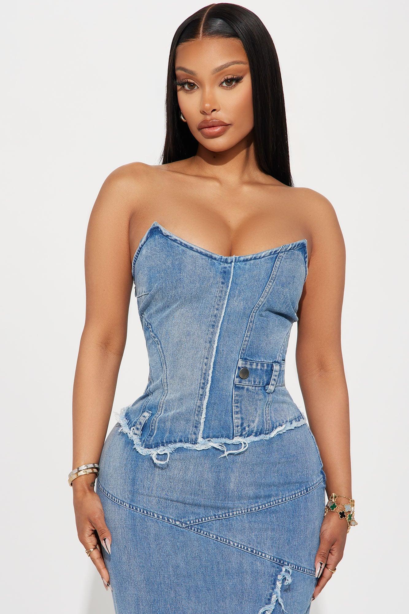 Delilah Denim Maxi Dress - Medium Blue Wash Product Image