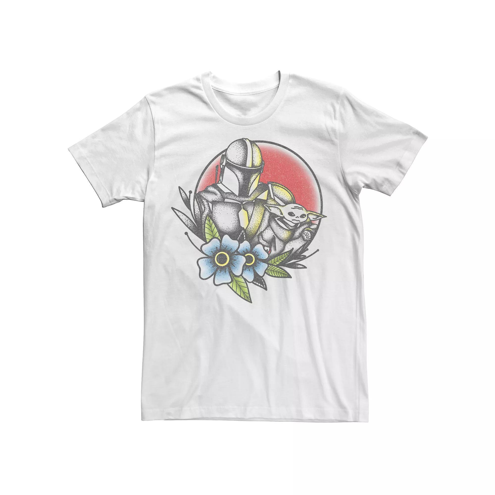 Men's Star Wars The Mandalorian The Child Tattoo Style Portrait Tee, Size: Medium, White Product Image
