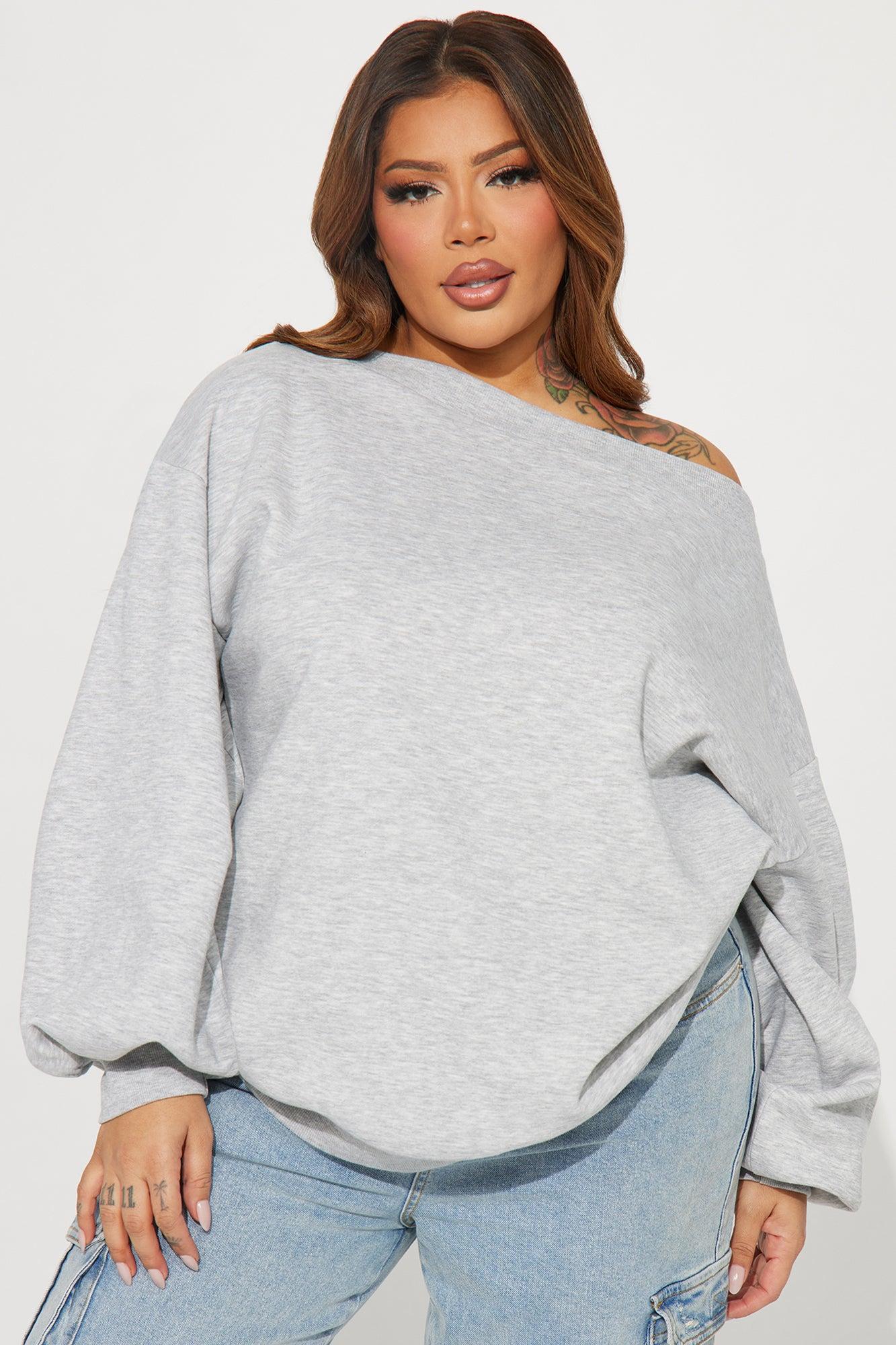 Vera Off Shoulder Oversized Sweatshirt - Heather Grey Product Image