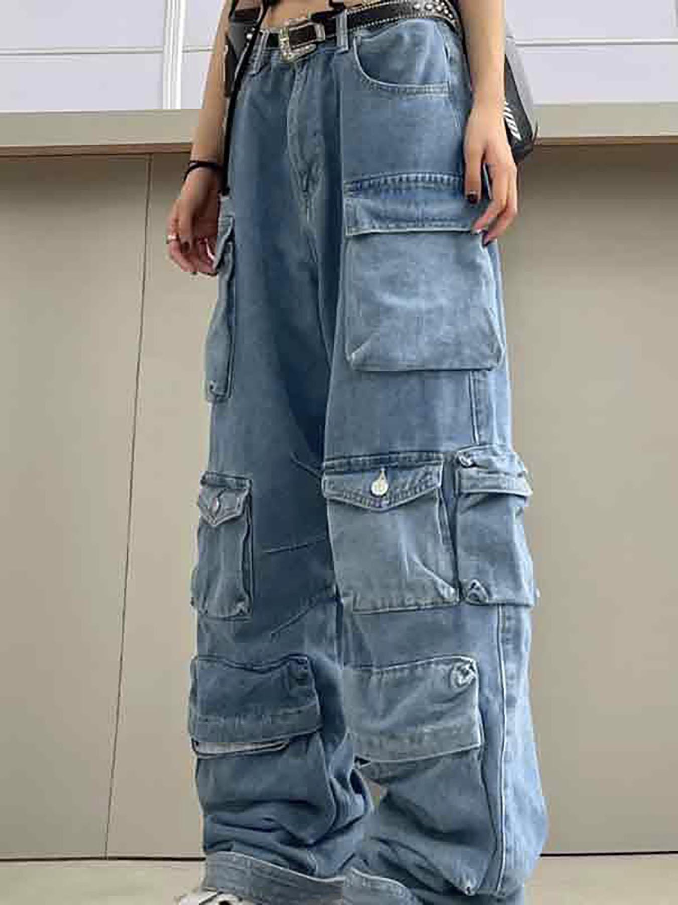 Multiple Pocket Washed Cargo Cargo Jeans Product Image