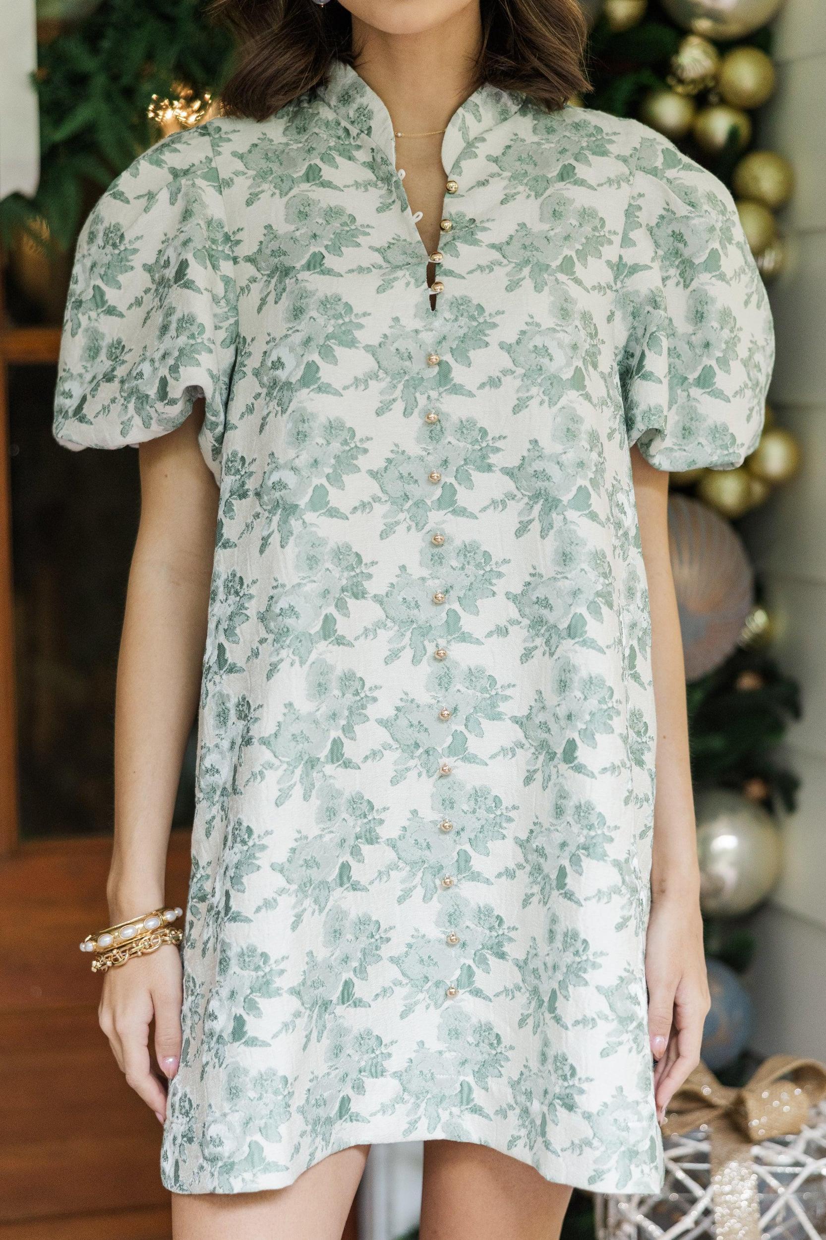 Chic Influences Green Floral Brocade Dress Female Product Image