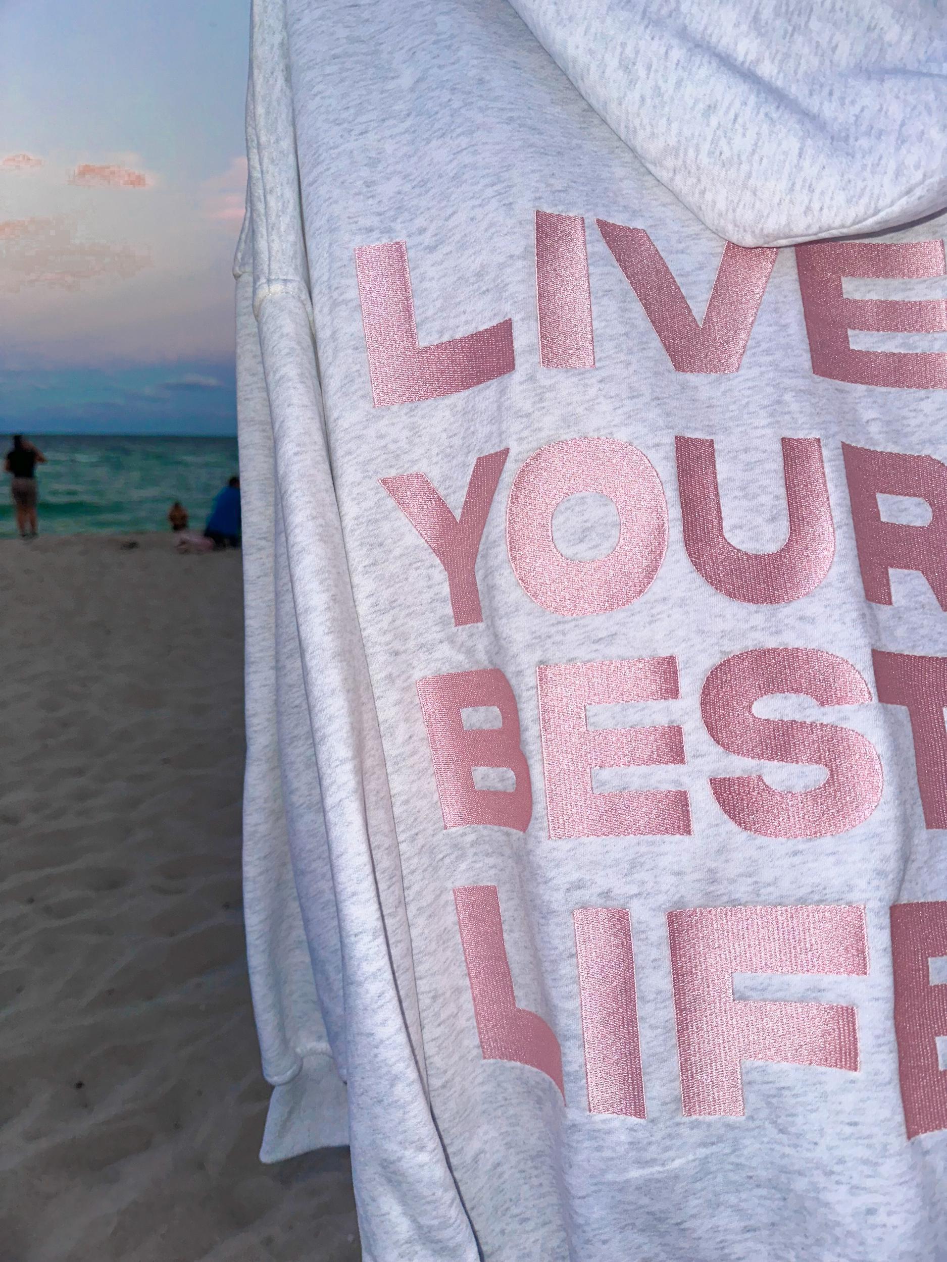 Pearl Grey Live Your Best Life Embroider Hoodie Product Image