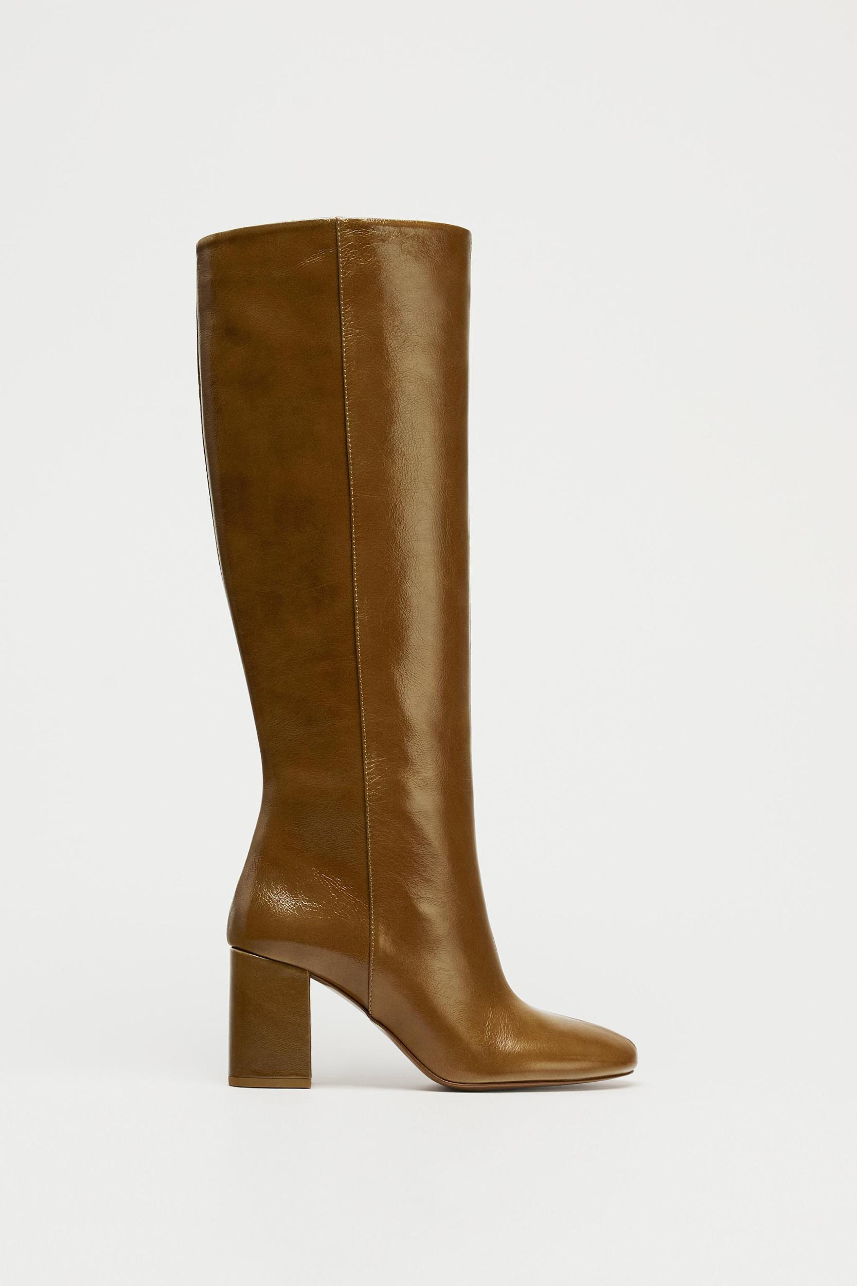 LEATHER BLOCK HEELED BOOTS Product Image