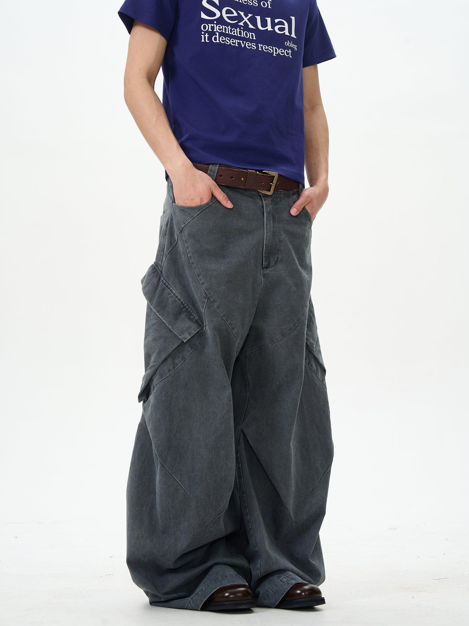 RT No. 12643 RECONSTRUCTED SMOKE GRAY BAGGY STRAIGHT PANTS Product Image