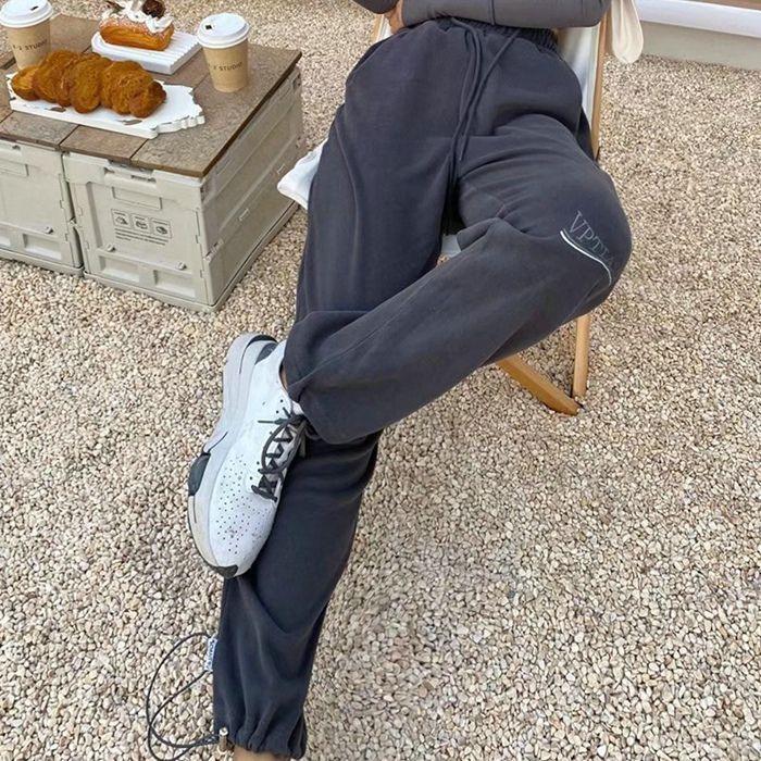 Drawstring Lettering Sweatpants Product Image