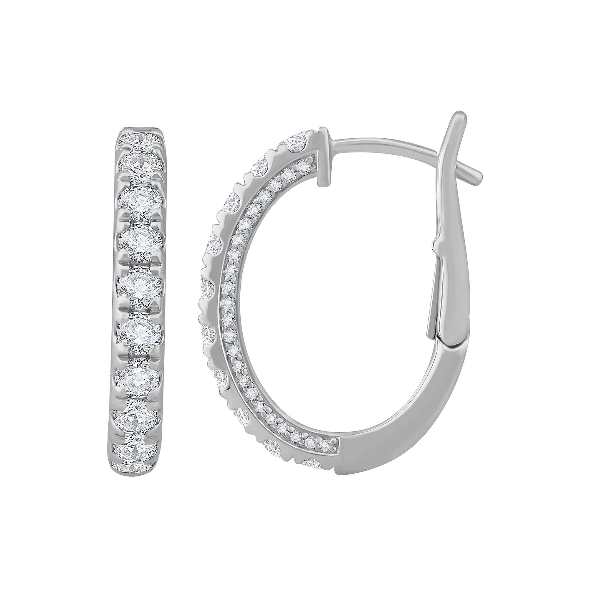 Diamond Medley 14k White Gold 1 9/10 Carat T.W. Lab-Grown Diamond Hoop Earrings, Women's, 14k Whgold Product Image