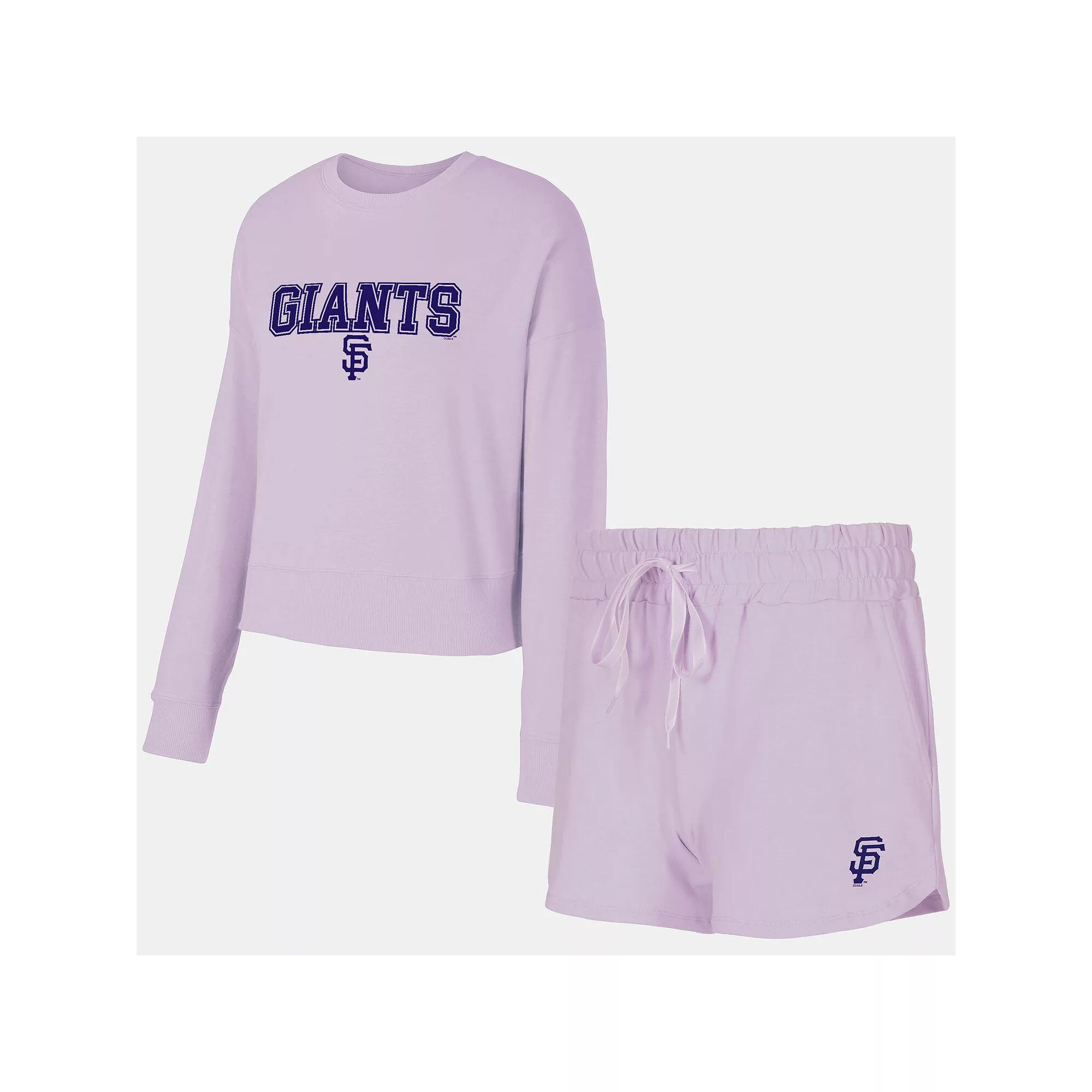 Women's Concepts Sport  Lavender San Francisco Giants Elevation Tri-Blend Long Sleeve T-Shirt & Shorts Set, Size: Medium, Team Product Image