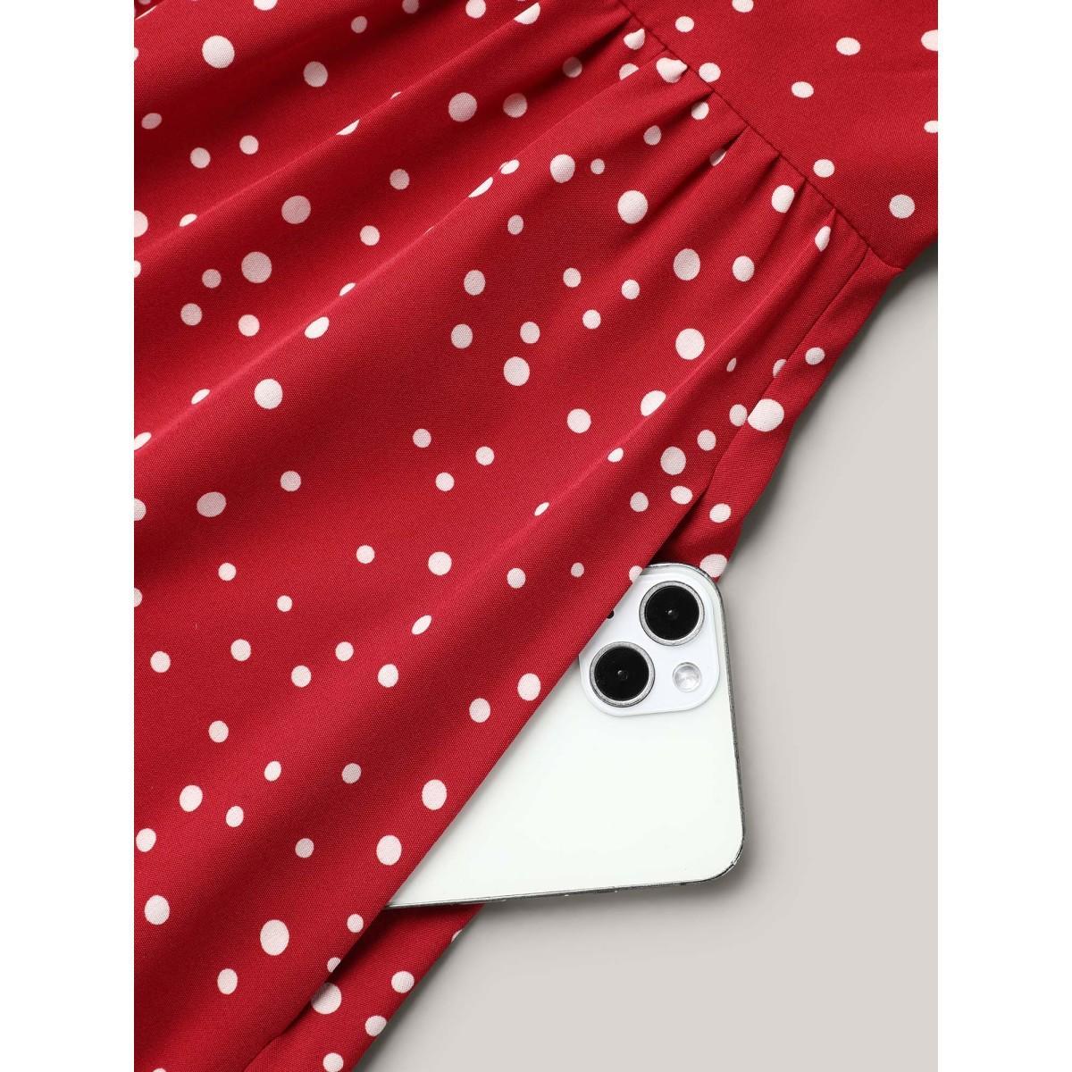 Plus Size Polka Dots Print Cut-Out Flutter Sleeve Midi Dress Scarlet Women Elegant Pleated Round Neck Short sleeve Curvy BloomChic 28/5X Product Image