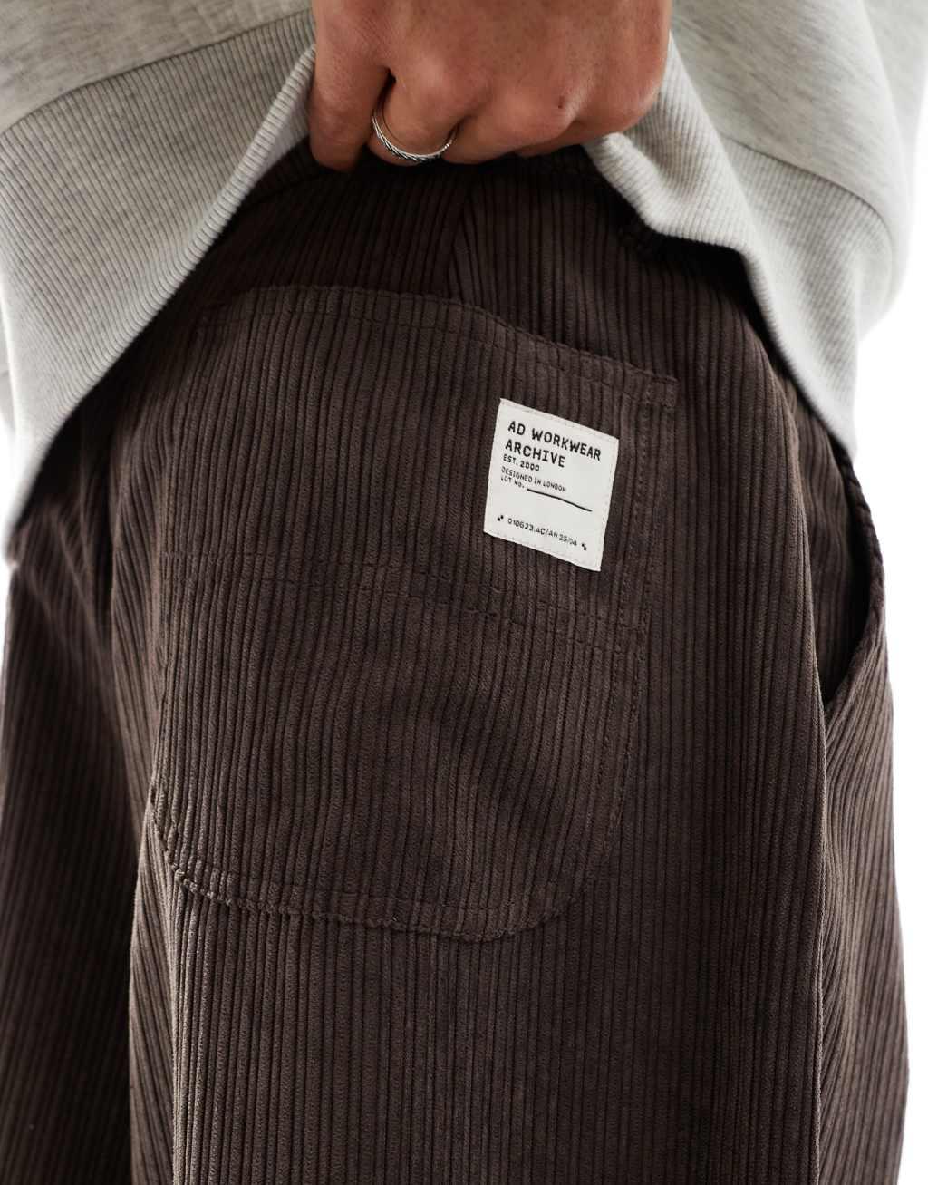 ASOS DESIGN oversized baggy cord pants with pleats in brown  Product Image