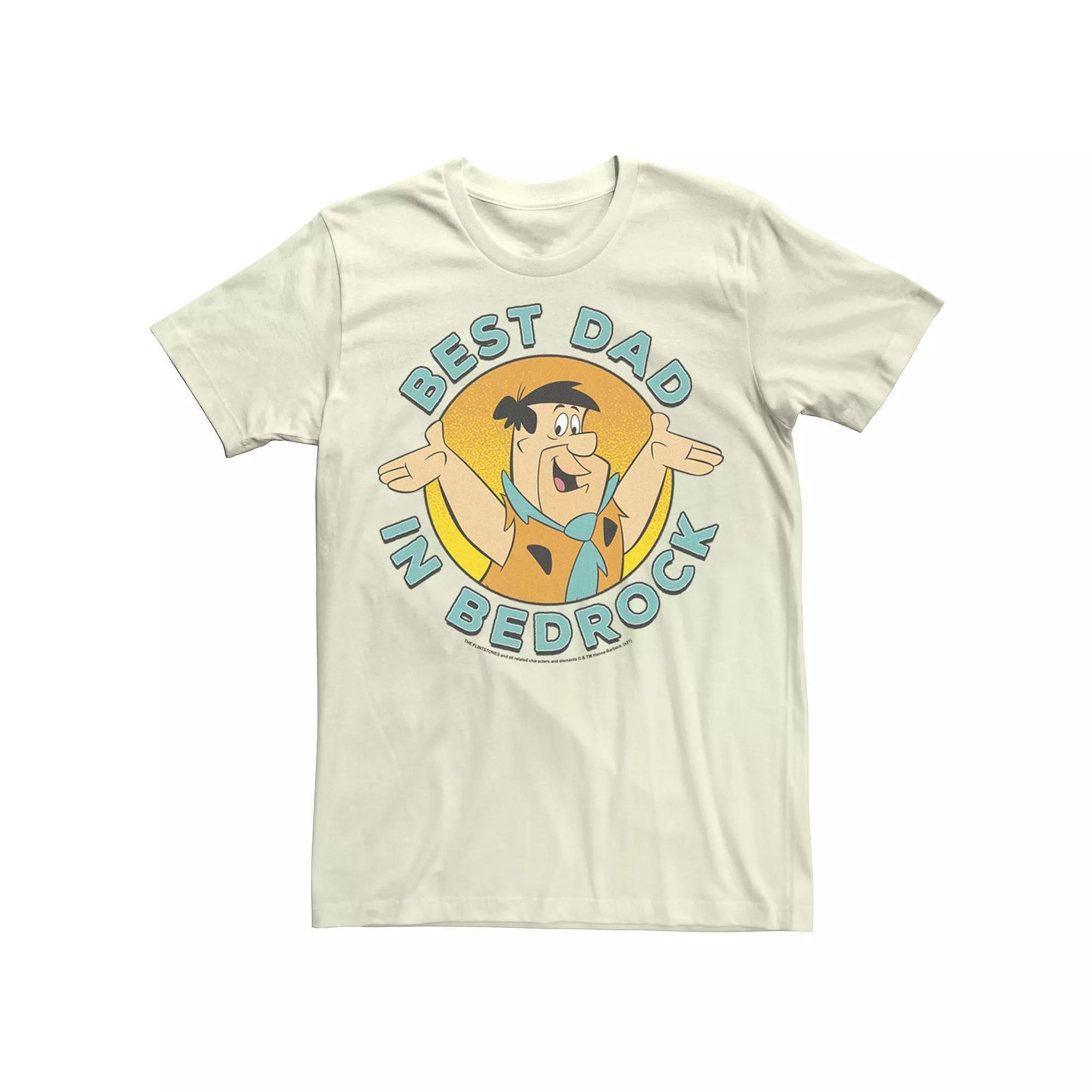 Men's The Flintstones Fred Circle Smile Best Dad In Bedrock Tee, Size: Medium, Natural Product Image