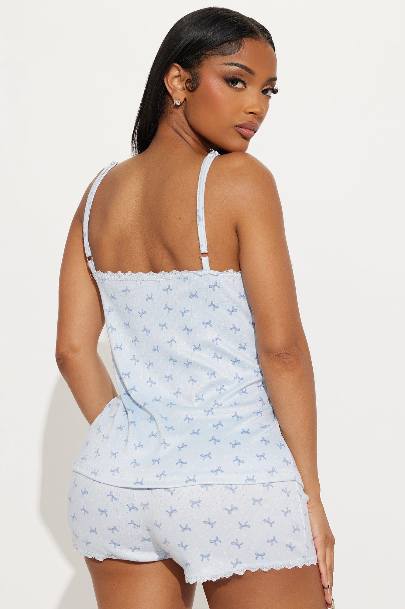 Bow Dreams Pointelle Cami PJ Short Set - Light Blue Product Image