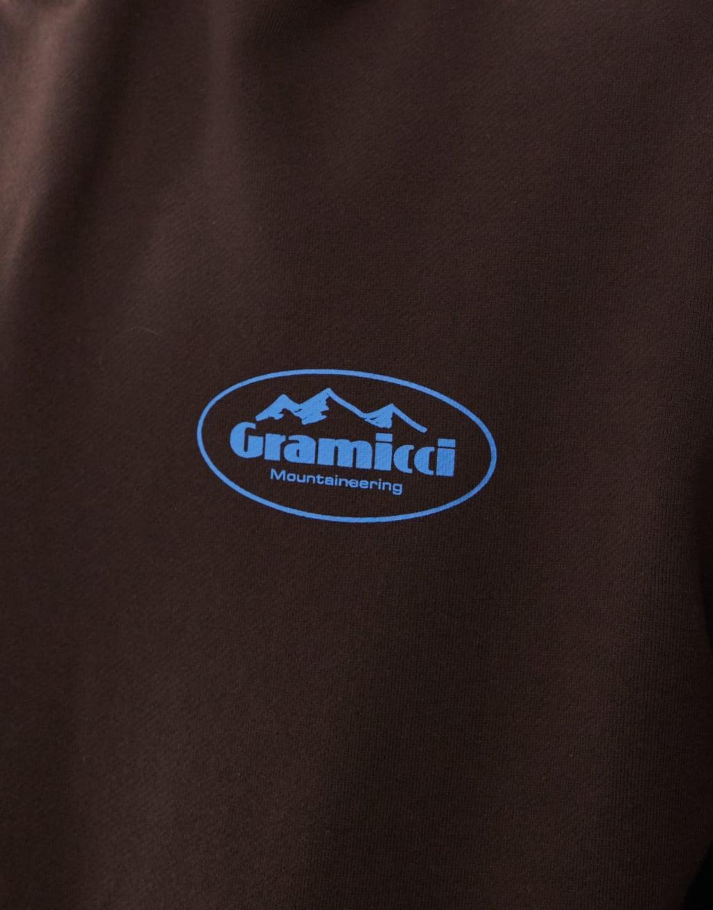 Gramicci mountaineering graphic hoodie in dark brown Product Image