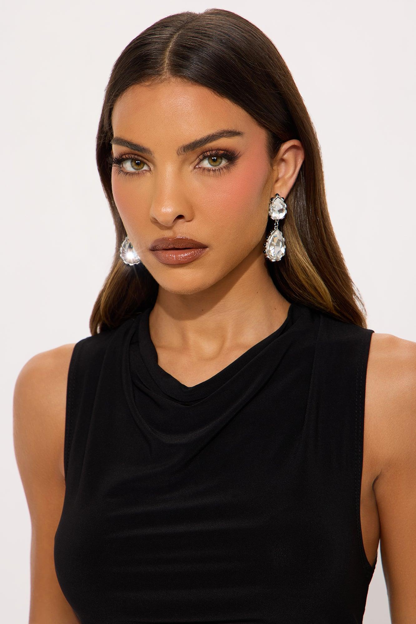Show Stopper Jeweled Drop Earring - Silver/Black Female Product Image