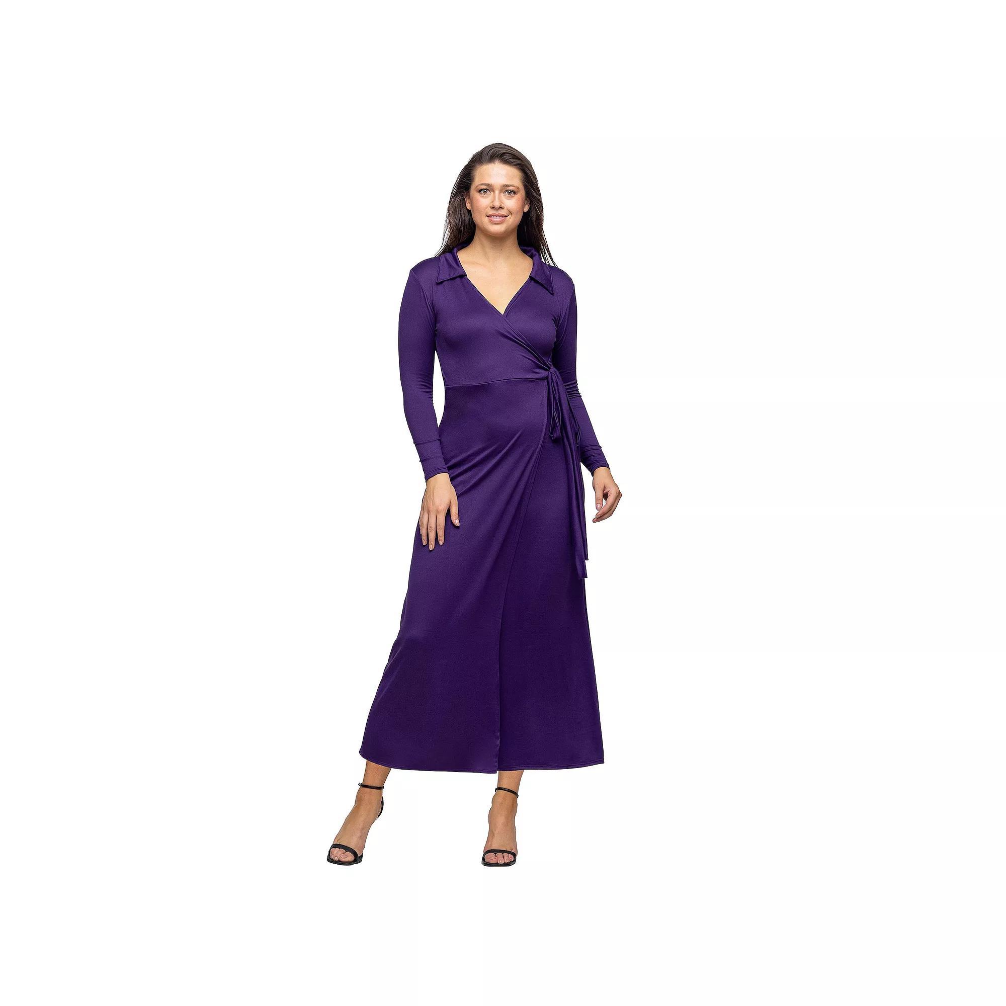 Women's 24Seven Comfort Apparel Comfortable Collared Wrap Maxi Dress, Size: XXL, Black Product Image