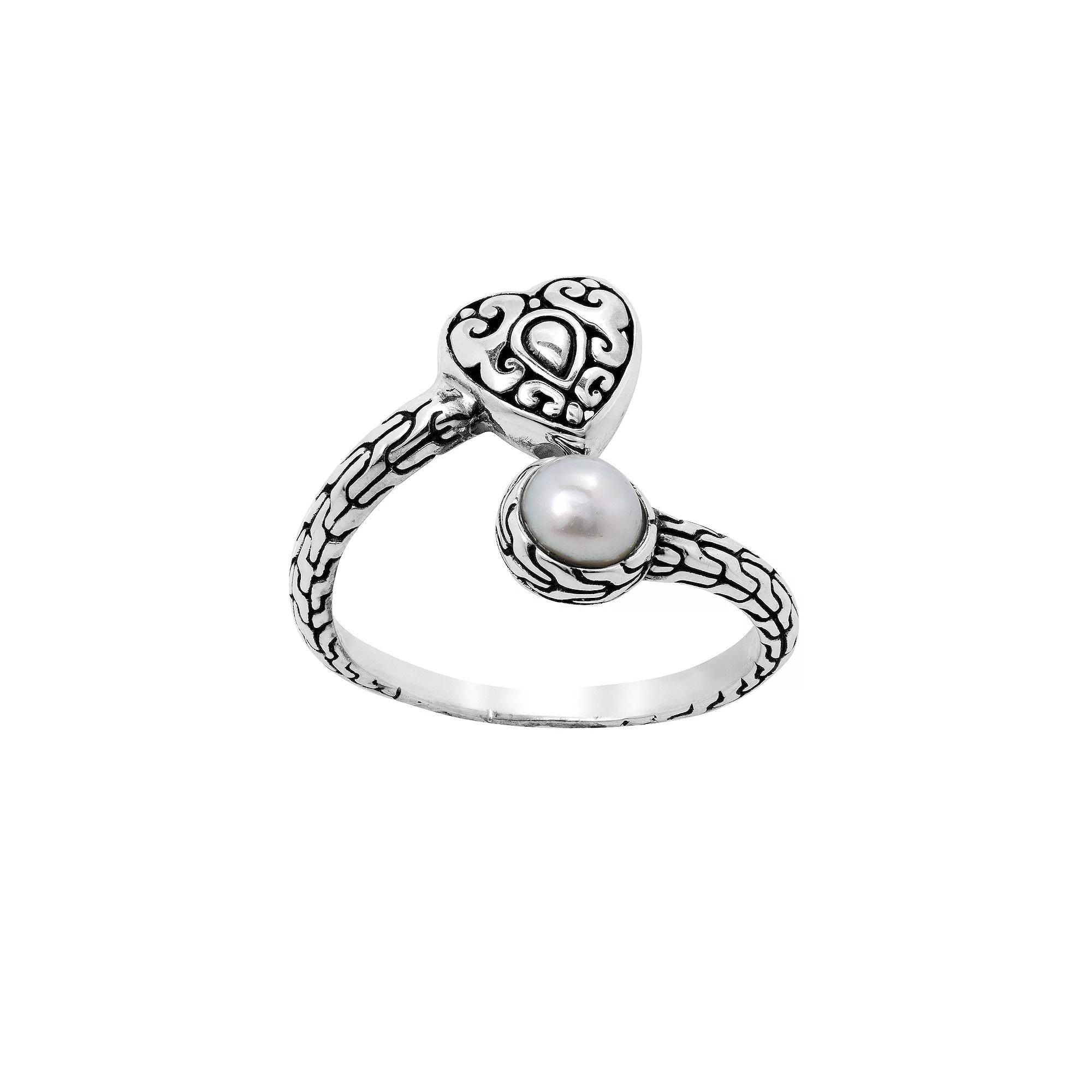Main and Sterling Oxidized Sterling Silver Cultured Freshwater Pearl Heart Bypass Ring, Women's, Size: 9 Product Image