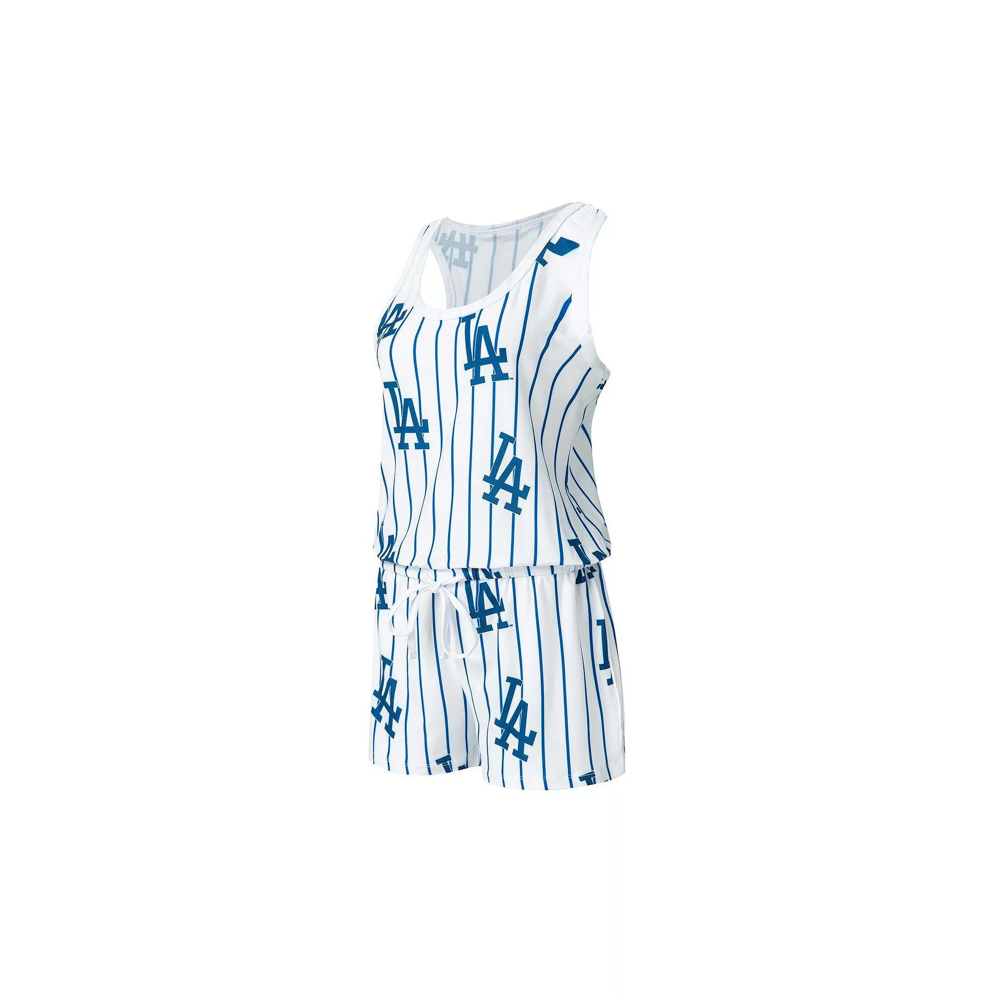 Women's Concepts Sport White Los Angeles Dodgers Reel Pinstripe Knit Romper, Size: Small Product Image