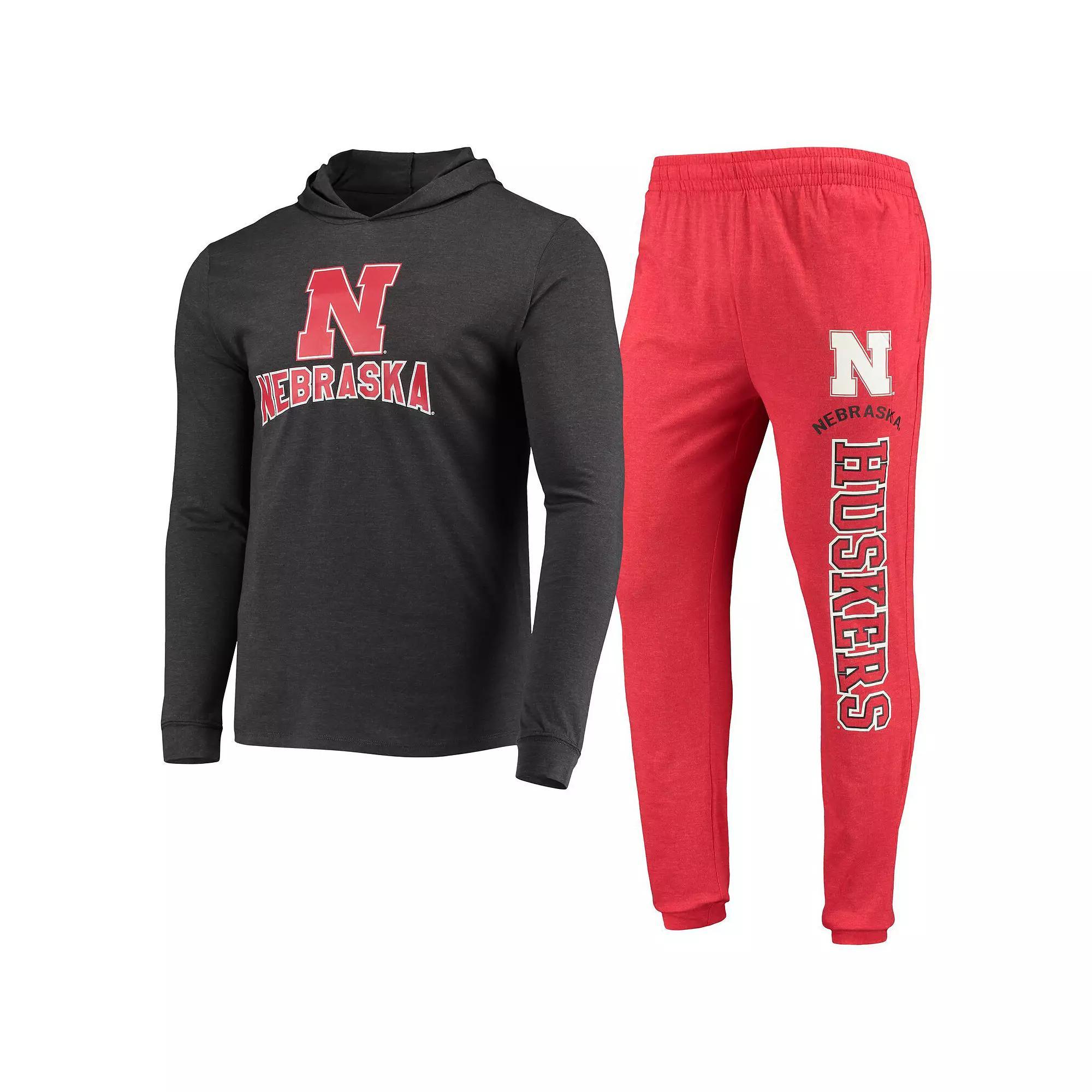 Mens Concepts Sport Scarlet/Charcoal Nebraska Huskers Meter Long Sleeve Hoodie T-Shirt & Jogger Pants Sleep Set Product Image