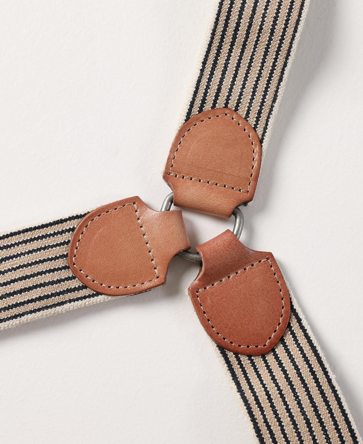 Old-Time Y-Back Leather Button Suspenders - Blue/Yellow Stripe Product Image