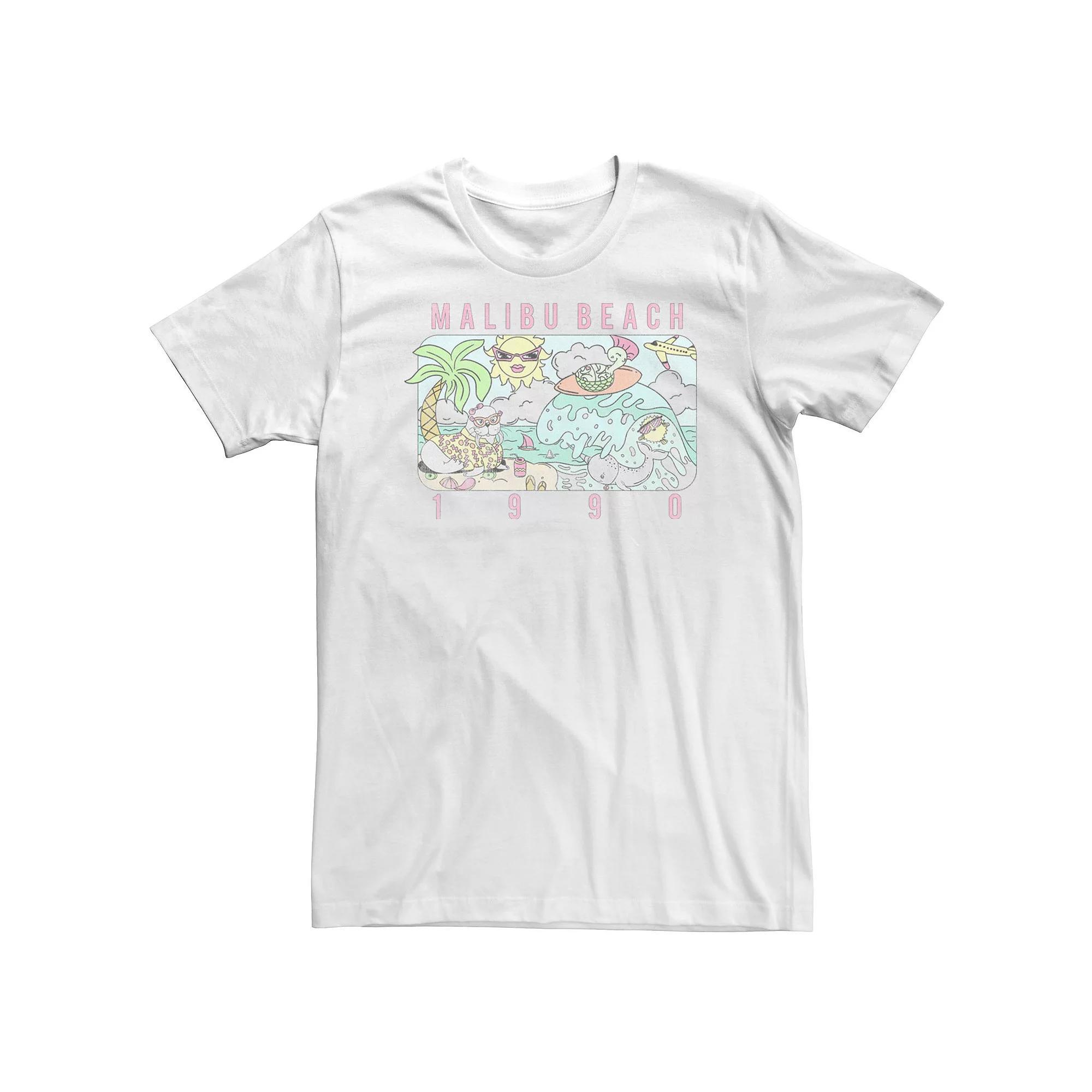 Big & Tall Malibu Beach 1990 Retro Cartoon Tee, Men's, Size: 4XL, White Product Image
