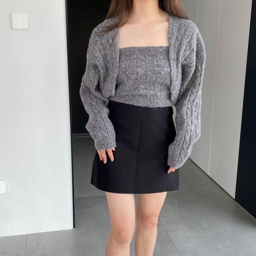 Set: Plain Cable-Knit Cardigan +  Tube Top Product Image