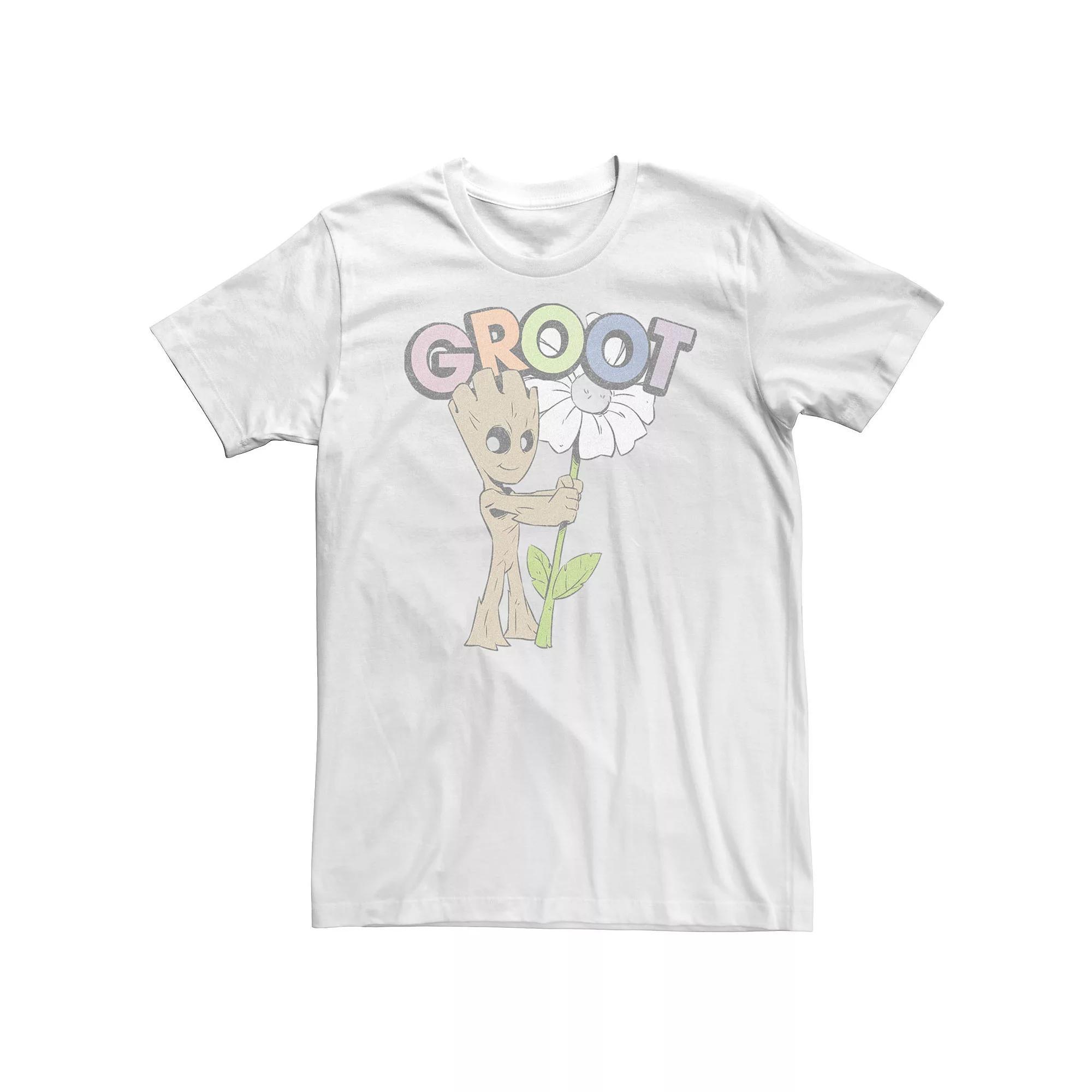Big & Tall Marvel Cute Groot Hugging Flower Tee, Men's, Size: XXL Tall, White Product Image