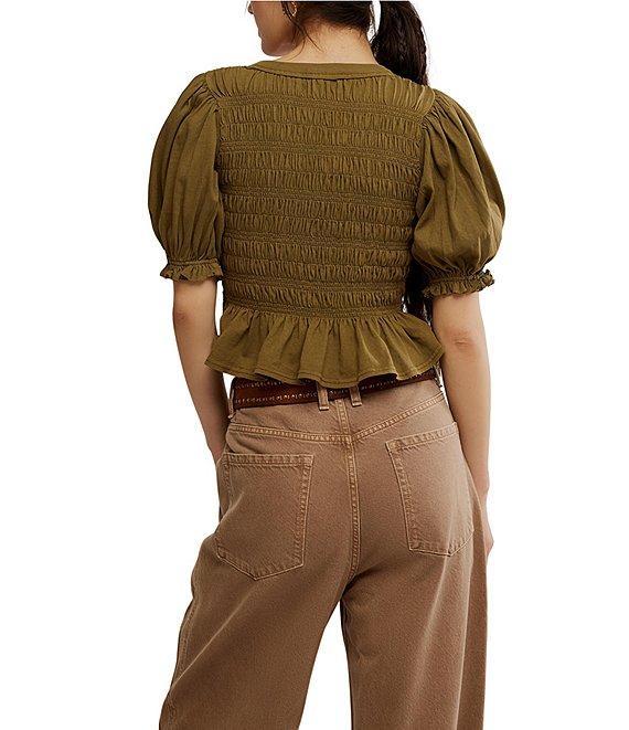 Free People Maxey Crew Neck Short Sleeve Smocked Top Product Image