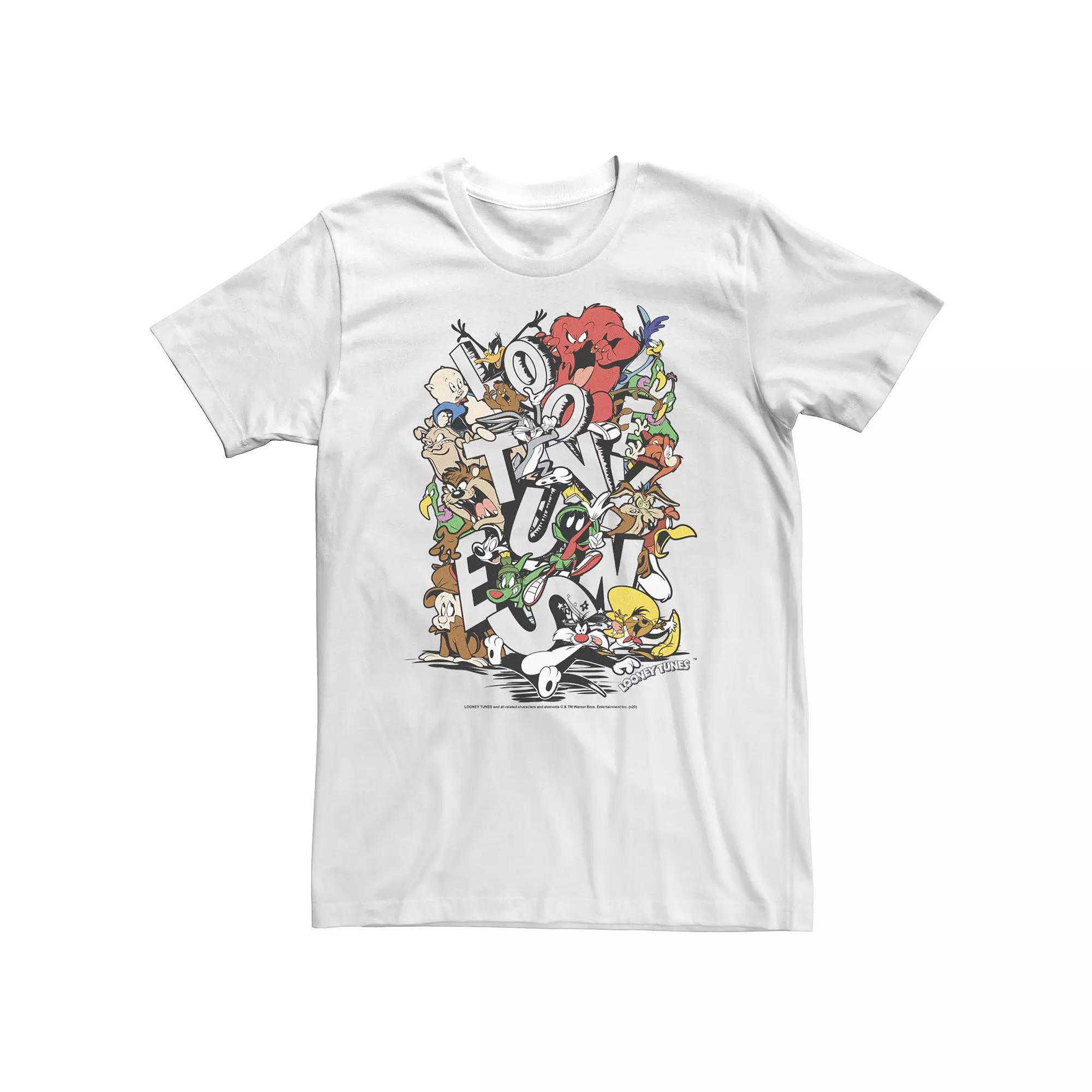 Big & Tall Looney Tunes Neon Group Shot Stack Tee, Men's, Size: 3XL, White Product Image