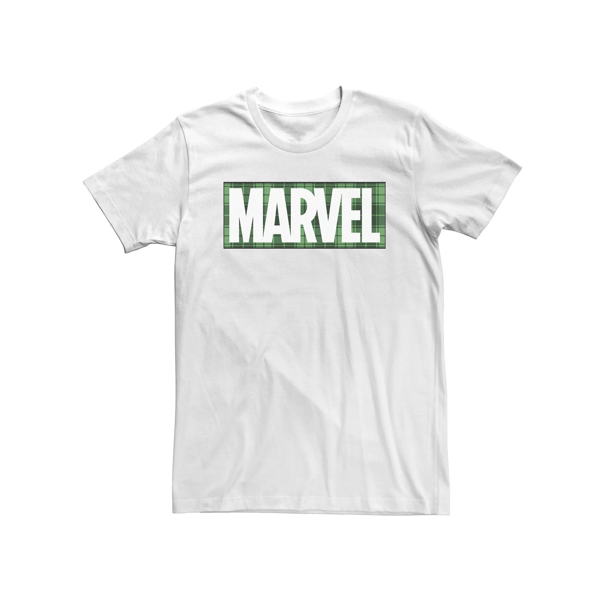 Big & Tall Marvel Comics St. Patrick's Day Plaid Logo Tee, Men's, Size: 3XL Tall, White Product Image