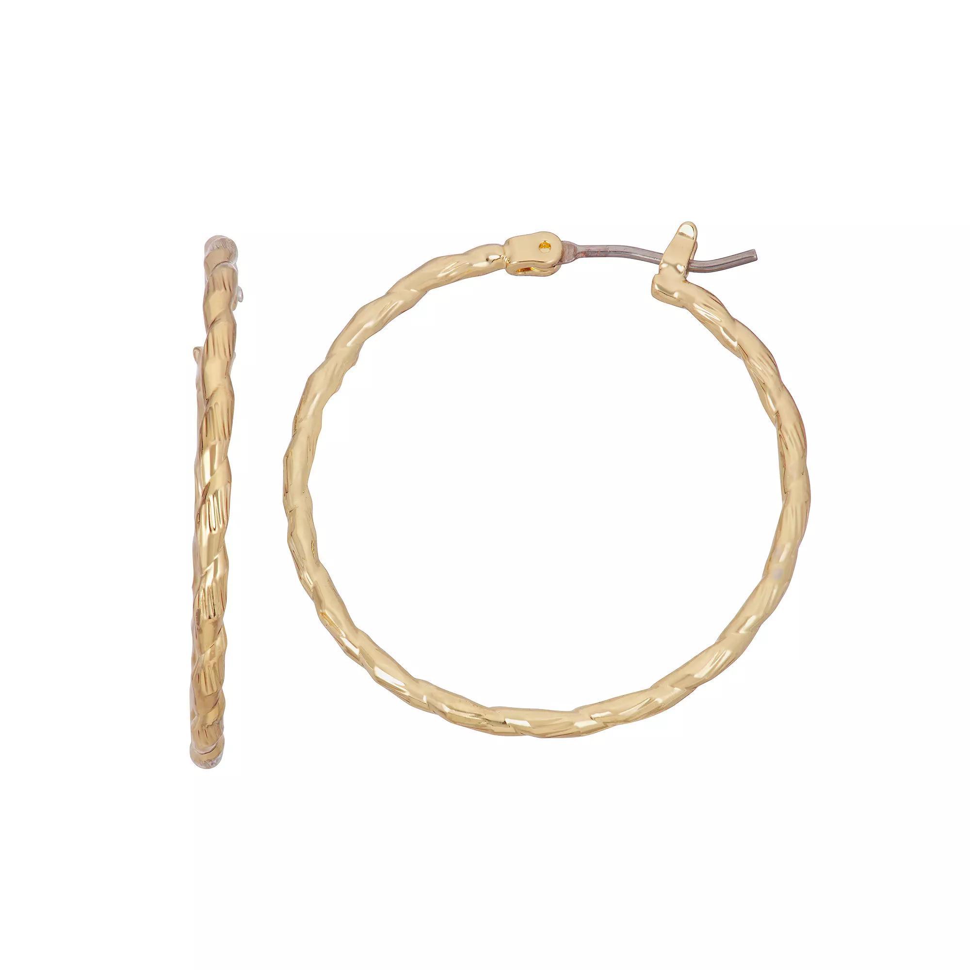 Nine West Gold Tone Twisted Textured Hoop Earrings, Womens Product Image