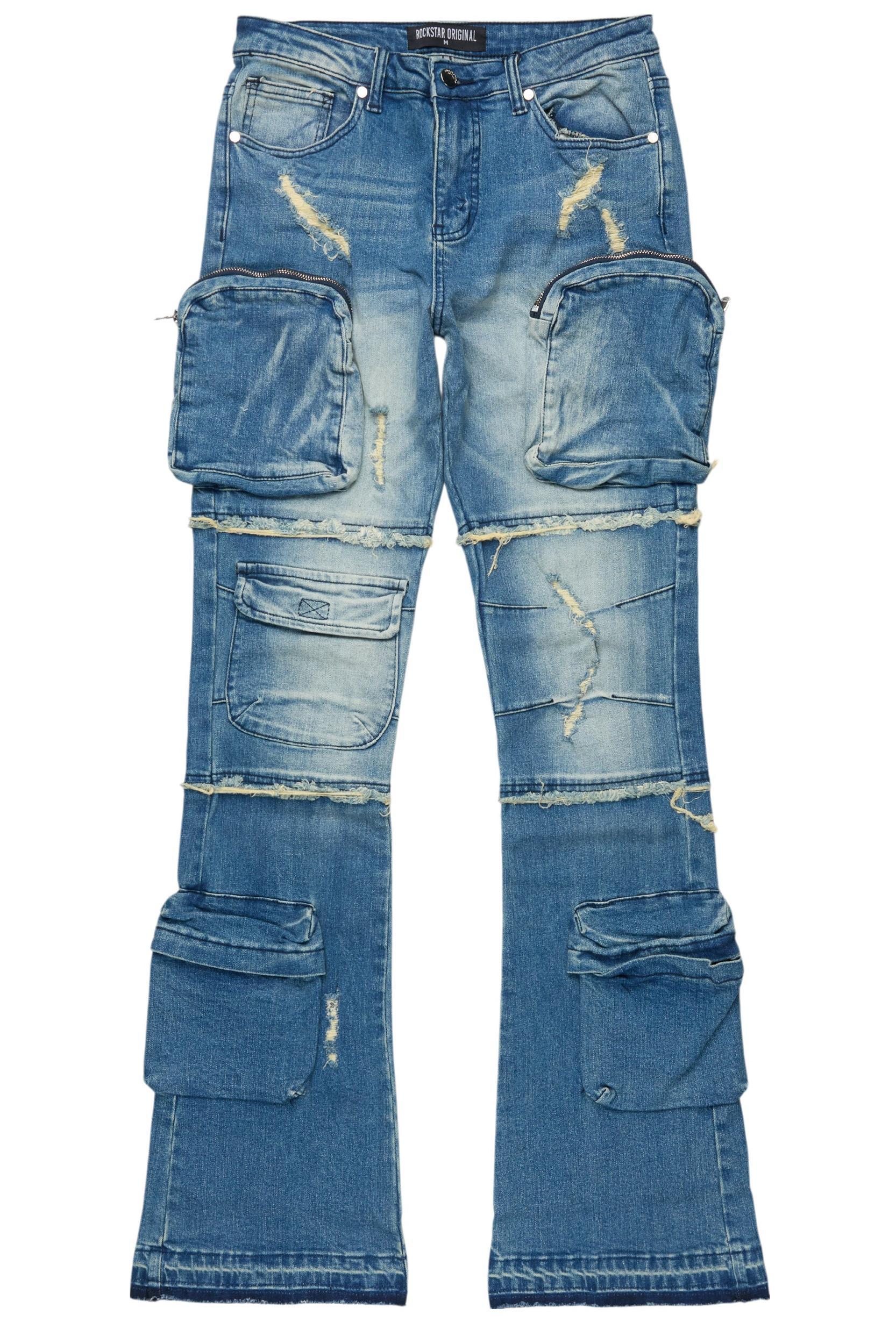 Toniesha Dirty Blue Wash Stacked Flare Jean Female Product Image