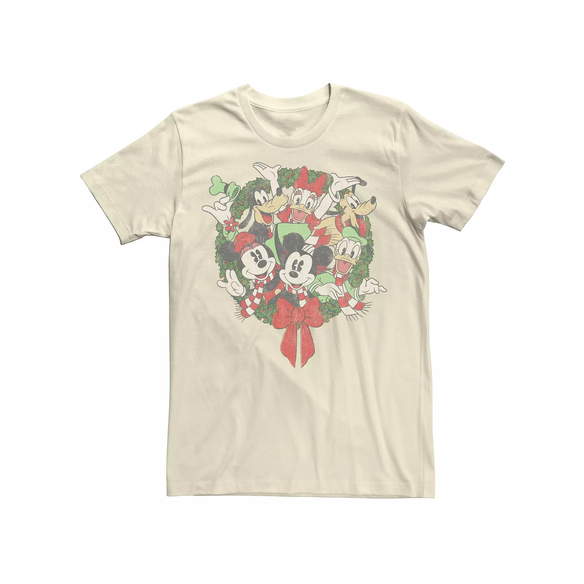 Disney's Group Shot Christmas Wreath Men's Tee, Size: Large, Natural Product Image