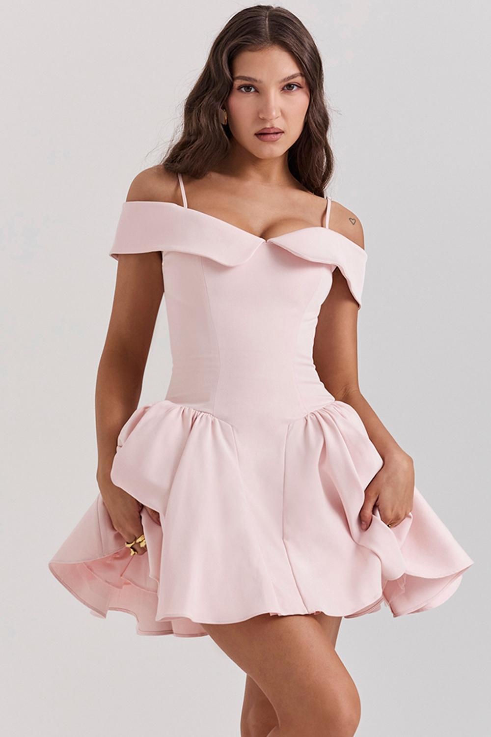 Elida  ballerina pink off shoulder mini dress Product Image